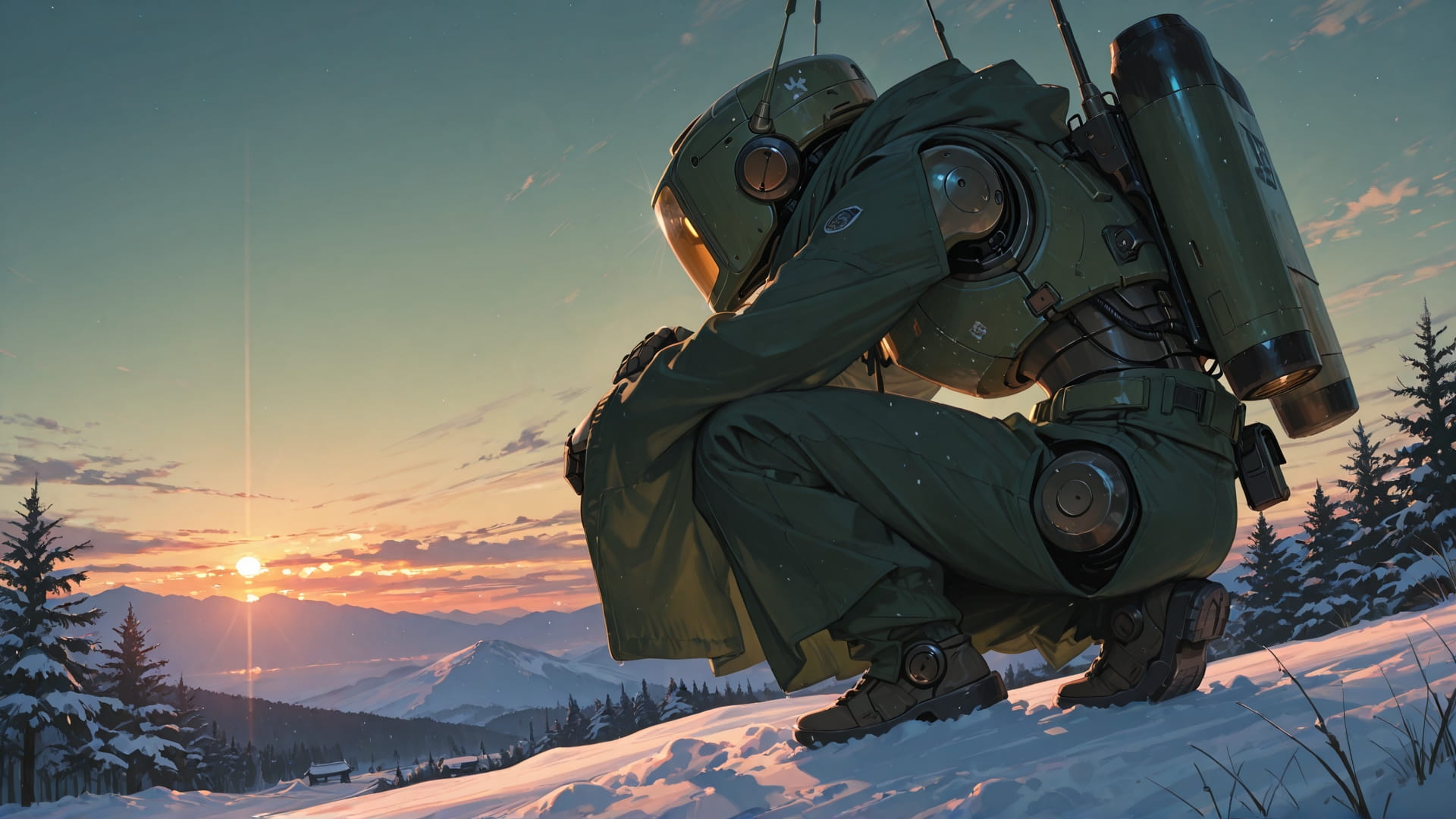 Green Sunset Sky Japanese smartphone wallpaper free download, vertical 16:9 format, Green, Sunset, Sky, Winter