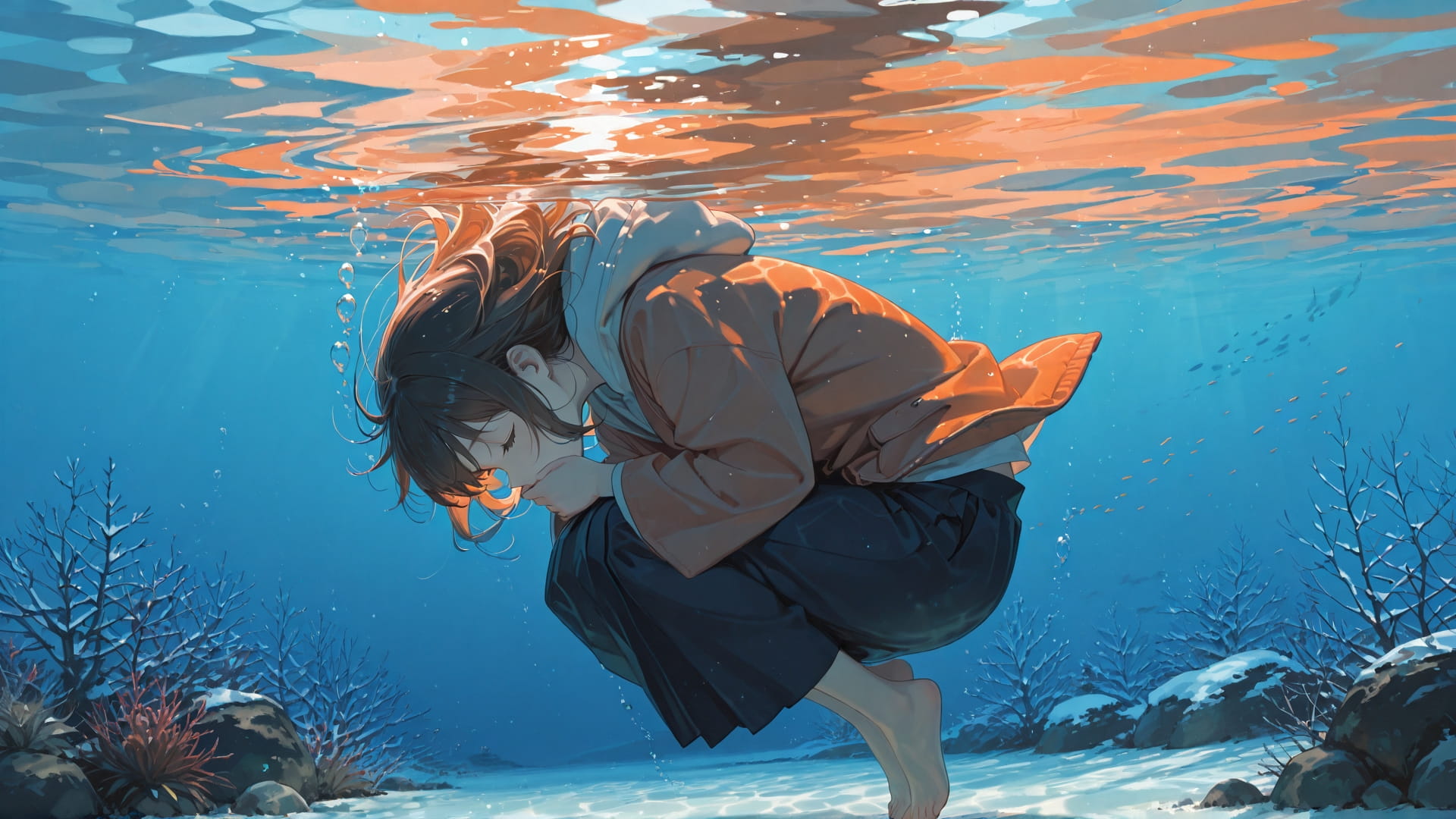 Orange Afternoon Sea Japanese smartphone wallpaper free download, vertical 16:9 format, Orange, Afternoon, Sea, Winter 001