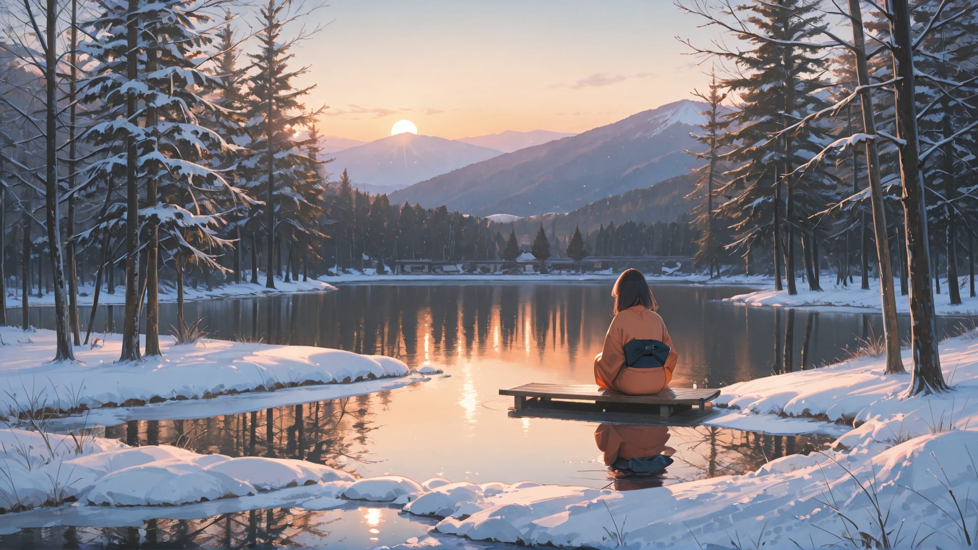 Orange Afternoon Sea Japanese smartphone wallpaper free download, vertical 16:9 format, Orange, Afternoon, Sea, Winter 002