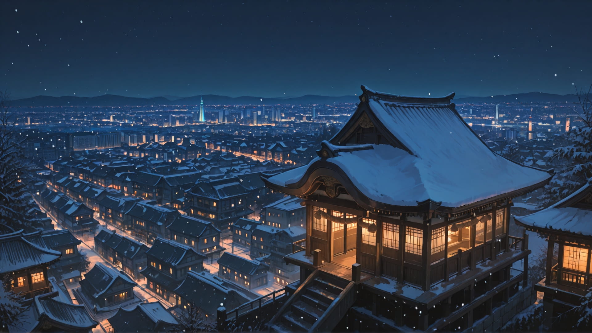 Orange Night City Japanese smartphone wallpaper free download, vertical 16:9 format, Orange, Night, City, Winter