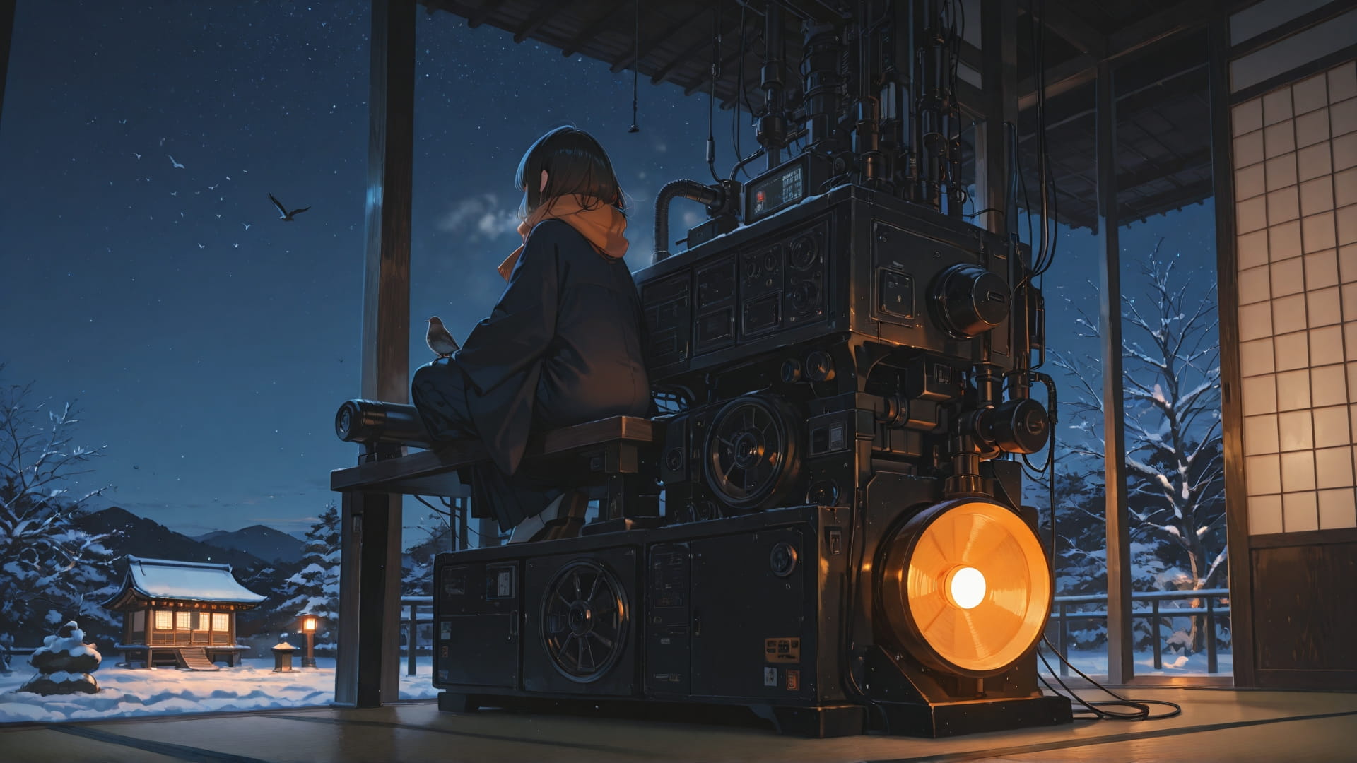 Orange Night Sky Japanese smartphone wallpaper free download, vertical 16:9 format, Orange, Night, Sky, Winter