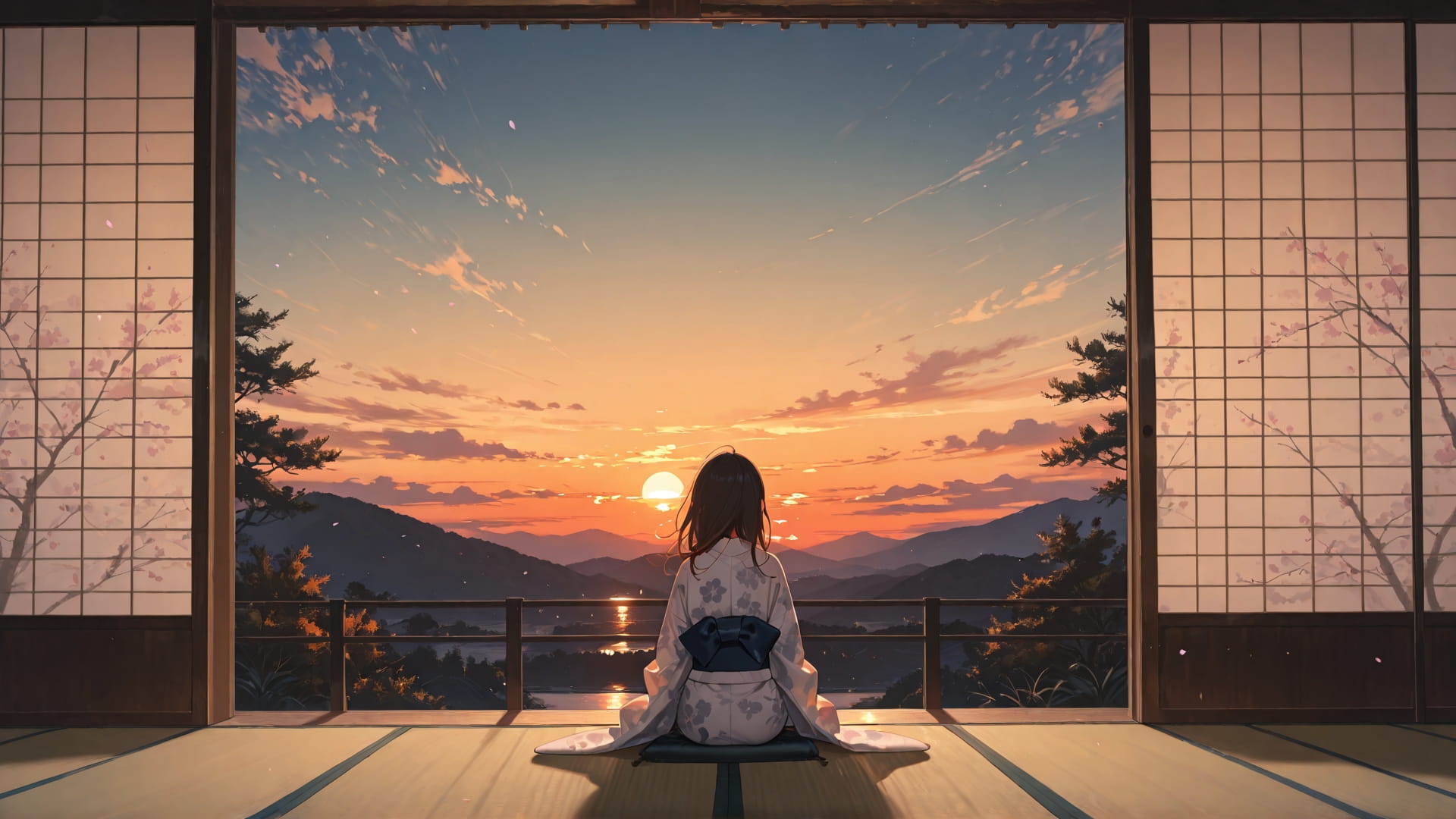 Orange Sunset Sky Japanese smartphone wallpaper free download, vertical 16:9 format, Orange, Sunset, Sky, Spring 001