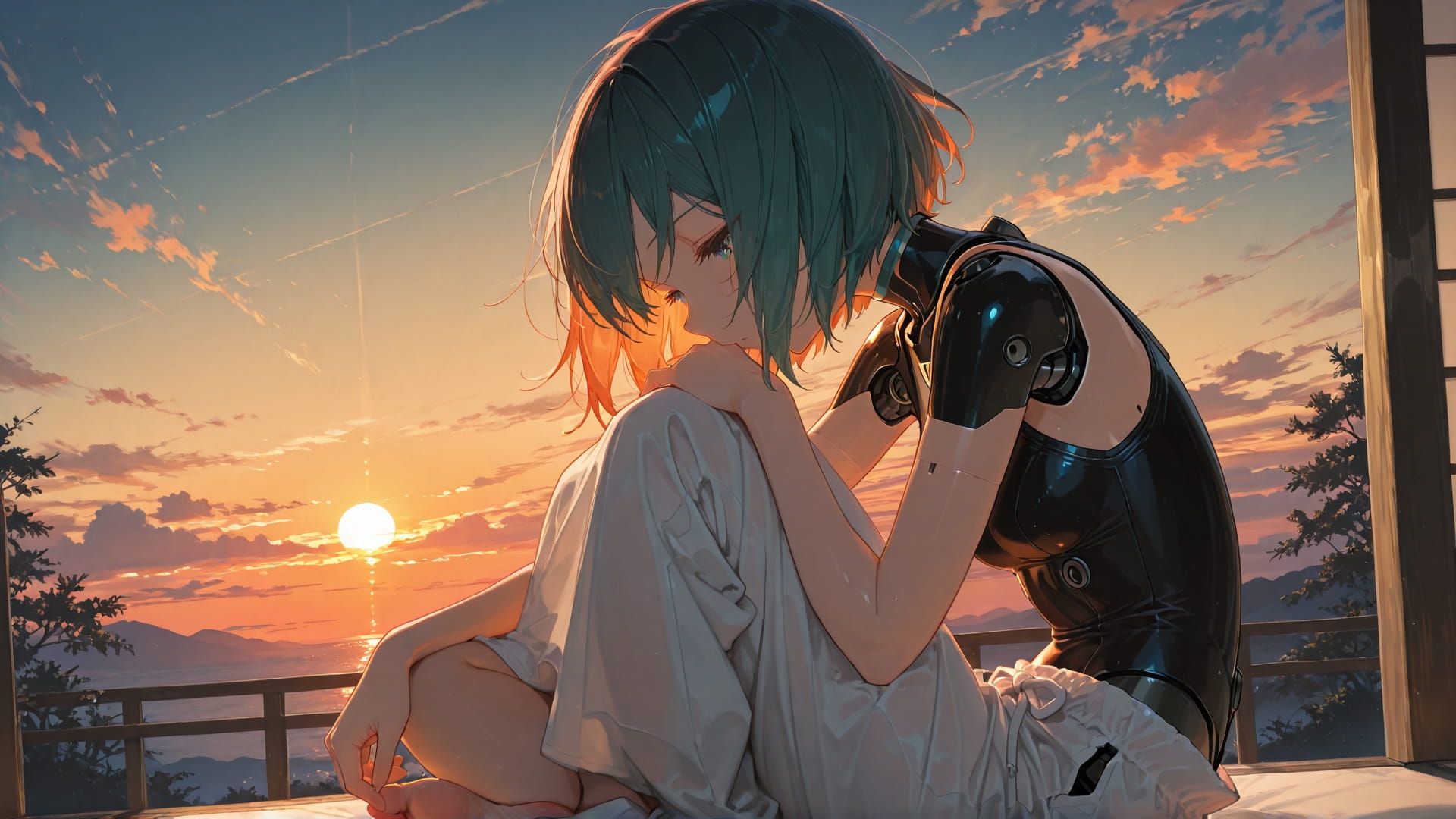 Orange Sunset Sky Japanese smartphone wallpaper free download, vertical 16:9 format, Orange, Sunset, Sky, Summer