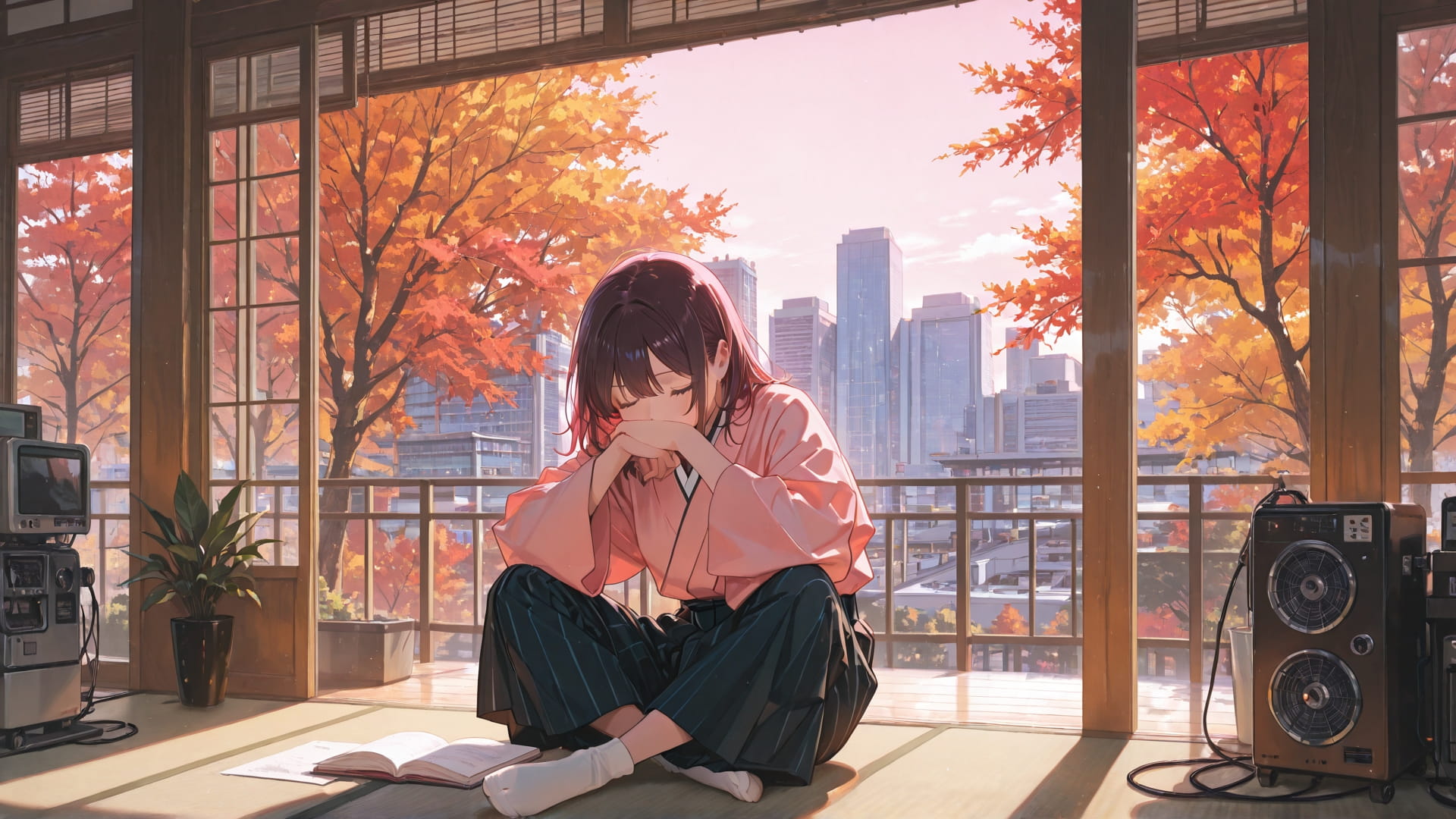 Pink Afternoon City Japanese smartphone wallpaper free download, vertical 16:9 format, Pink, Afternoon, City, Autumn