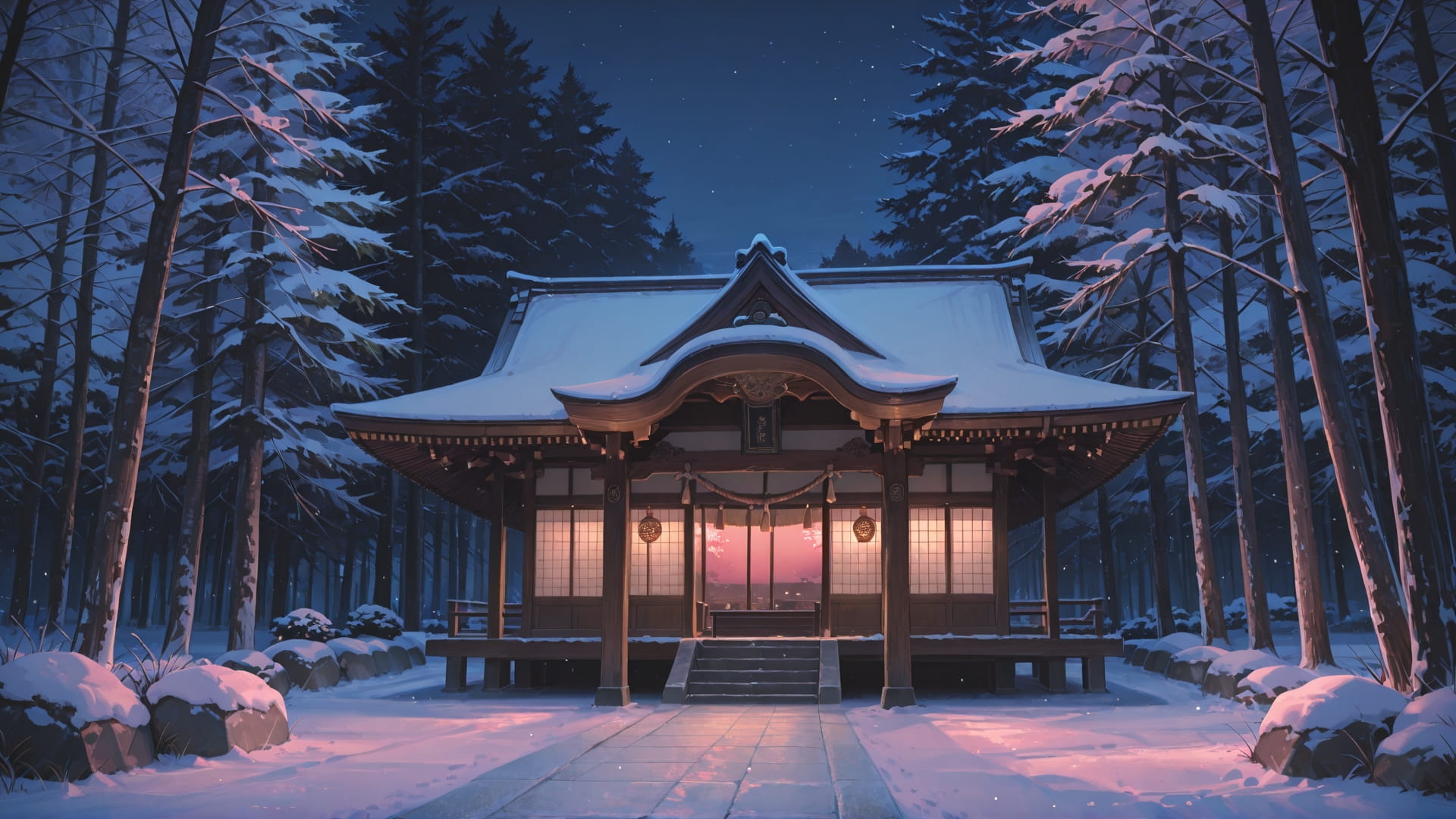 Pink Night Nature Japanese smartphone wallpaper free download, vertical 16:9 format, Pink, Night, Nature, Winter 001