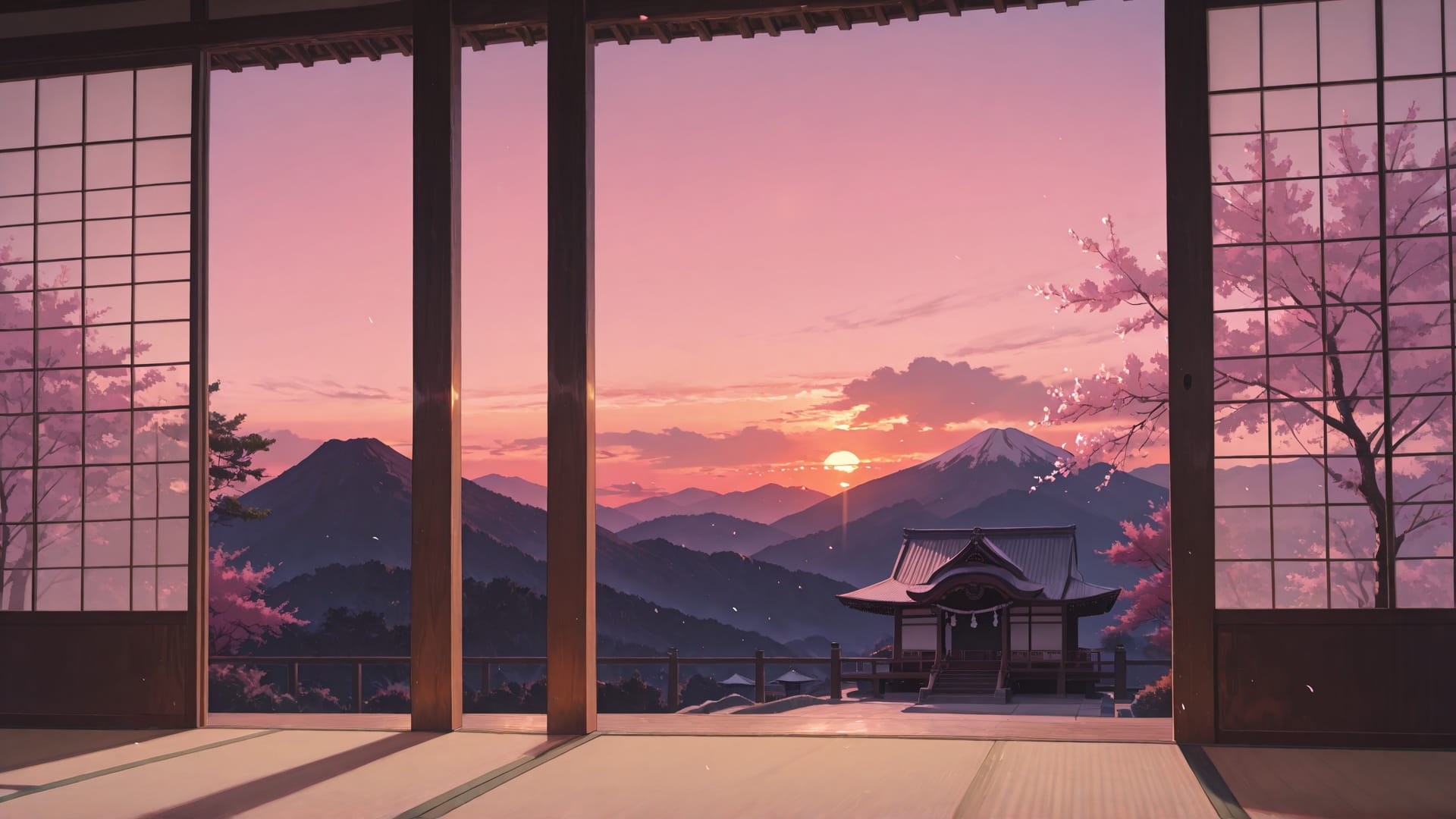 Pink Sunset Mountain Japanese smartphone wallpaper free download, vertical 16:9 format, Pink, Sunset, Mountain, Spring 001