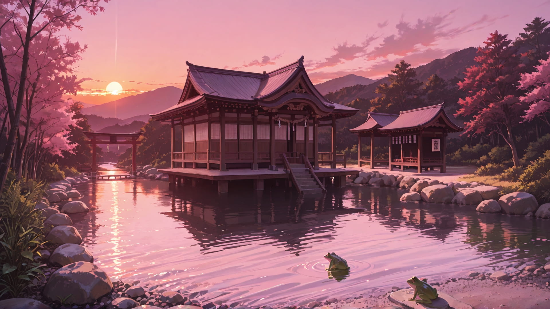 Pink Sunset Sea Japanese smartphone wallpaper free download, vertical 16:9 format, Pink, Sunset, Sea, Summer