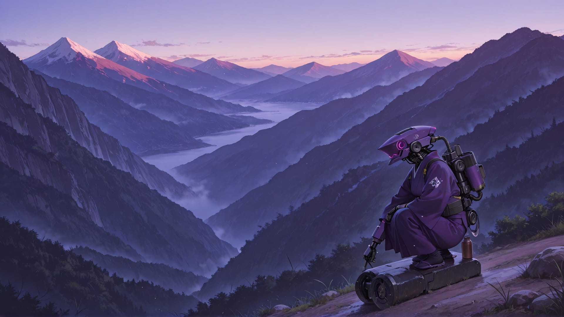 Purple Afternoon Mountain Japanese smartphone wallpaper free download, vertical 16:9 format, Purple, Afternoon, Mountain, Summer