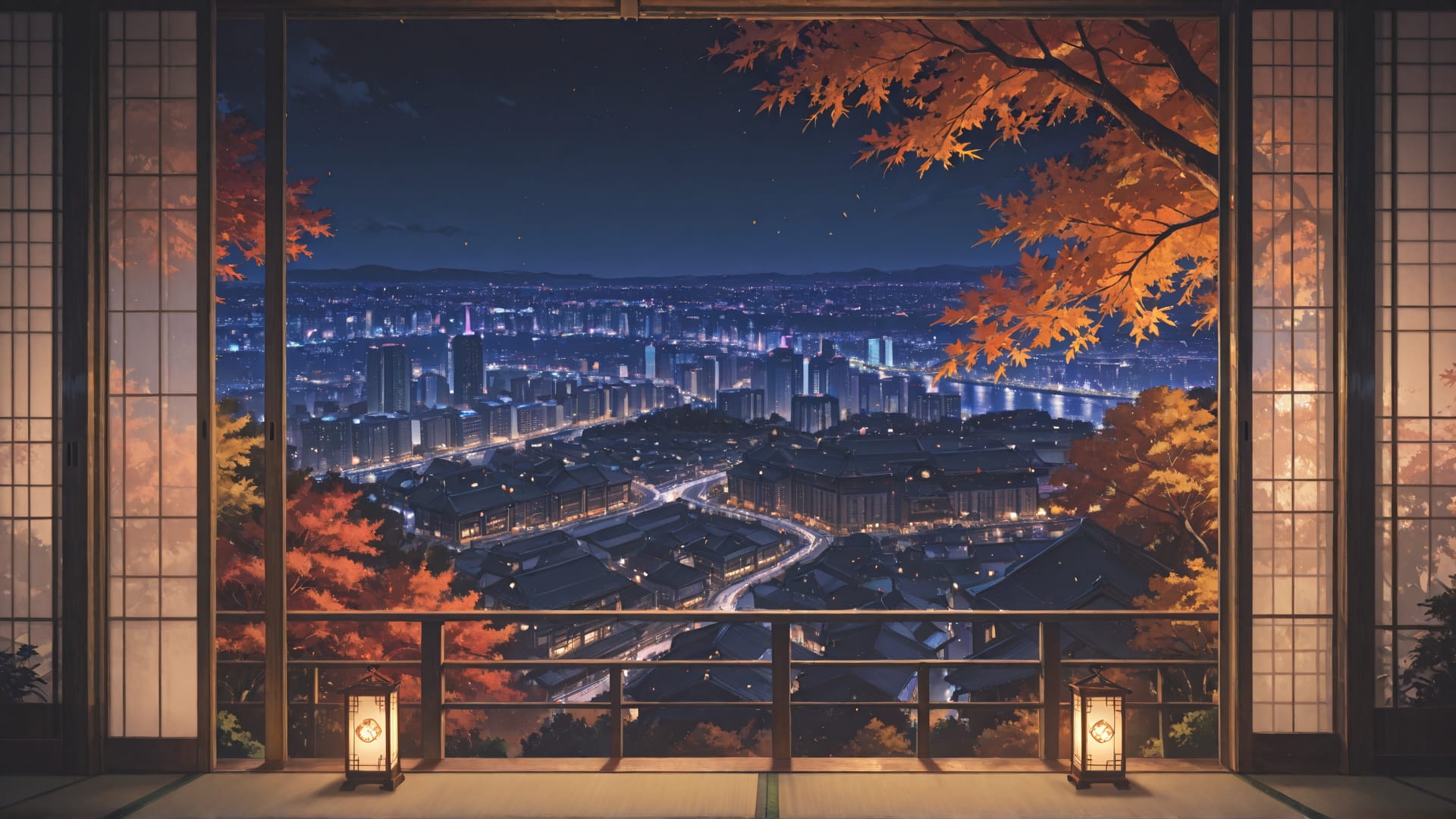 Purple Night City Japanese smartphone wallpaper free download, vertical 16:9 format, Purple, Night, City, Autumn 001