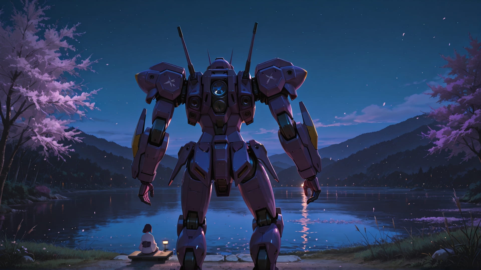 Purple Night Sea Japanese smartphone wallpaper free download, vertical 16:9 format, Purple, Night, Sea, Spring