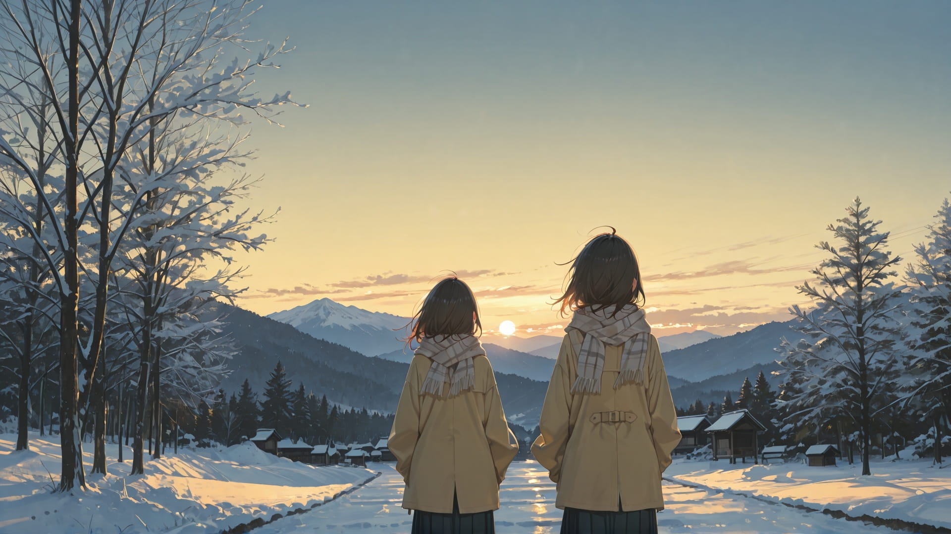 Yellow Afternoon Sky Japanese smartphone wallpaper free download, vertical 16:9 format, Yellow, Afternoon, Sky, Winter 001