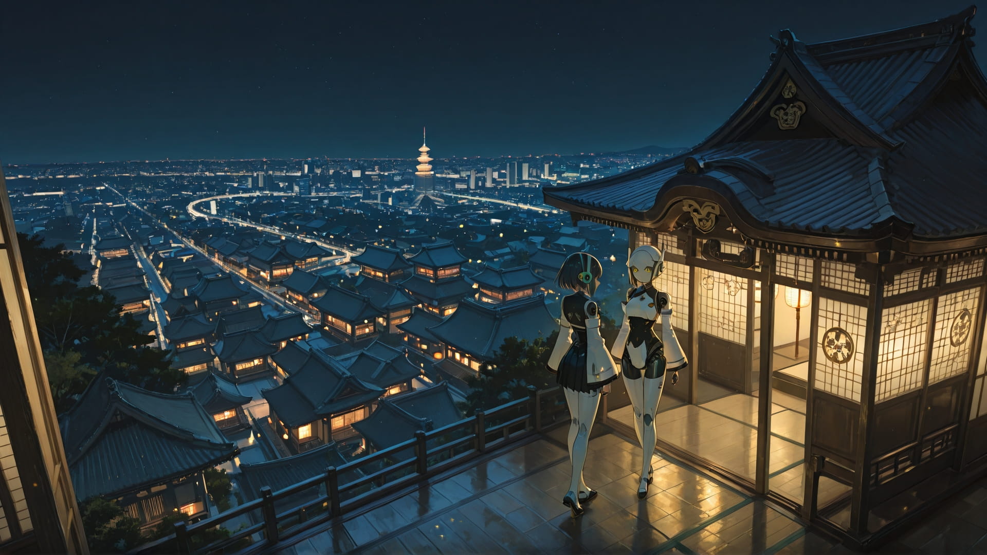 Yellow Night City Japanese smartphone wallpaper free download, vertical 16:9 format, Yellow, Night, City, Spring