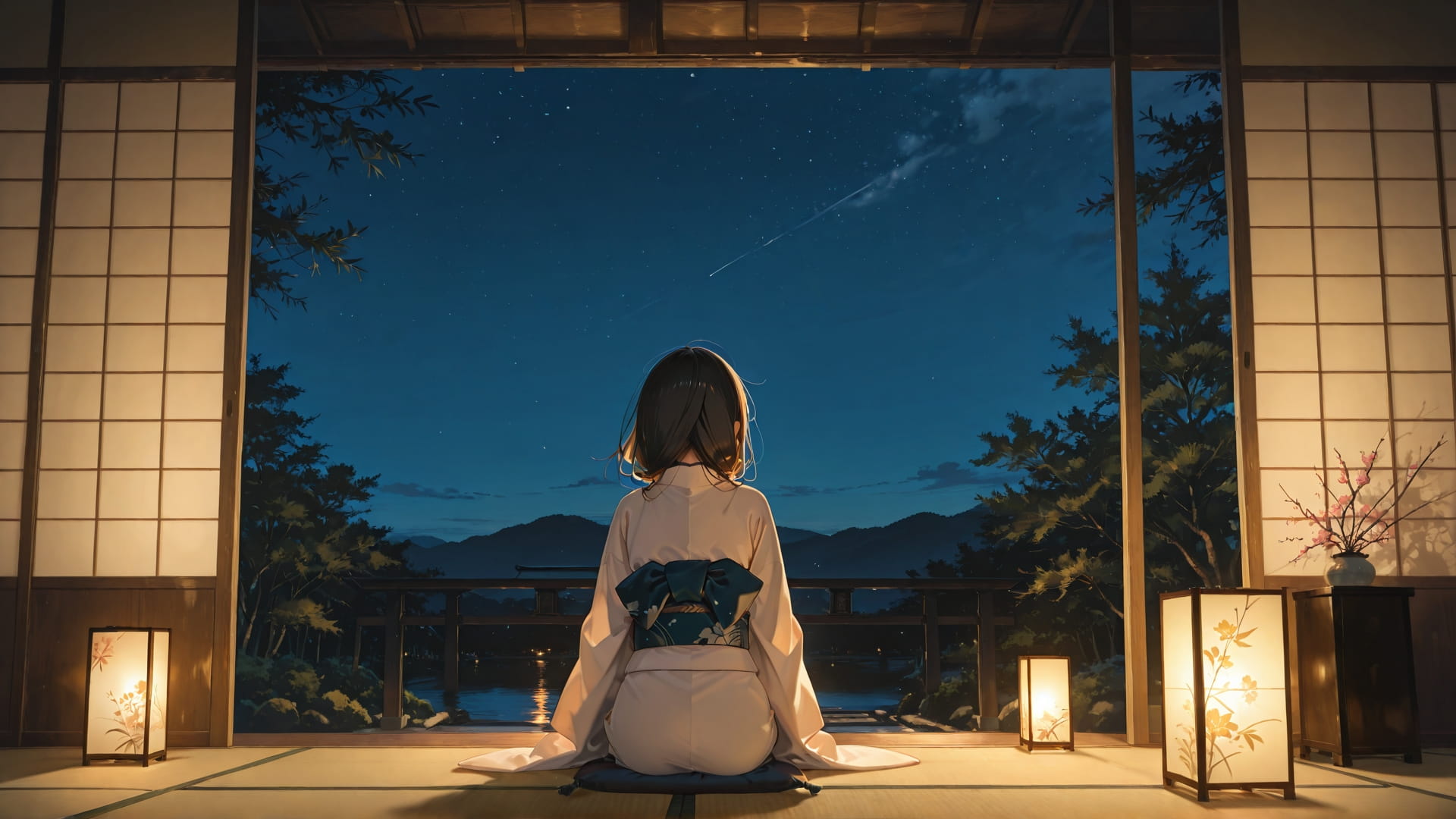 Yellow Night Sky Japanese smartphone wallpaper free download, vertical 16:9 format, Yellow, Night, Sky, Spring 001