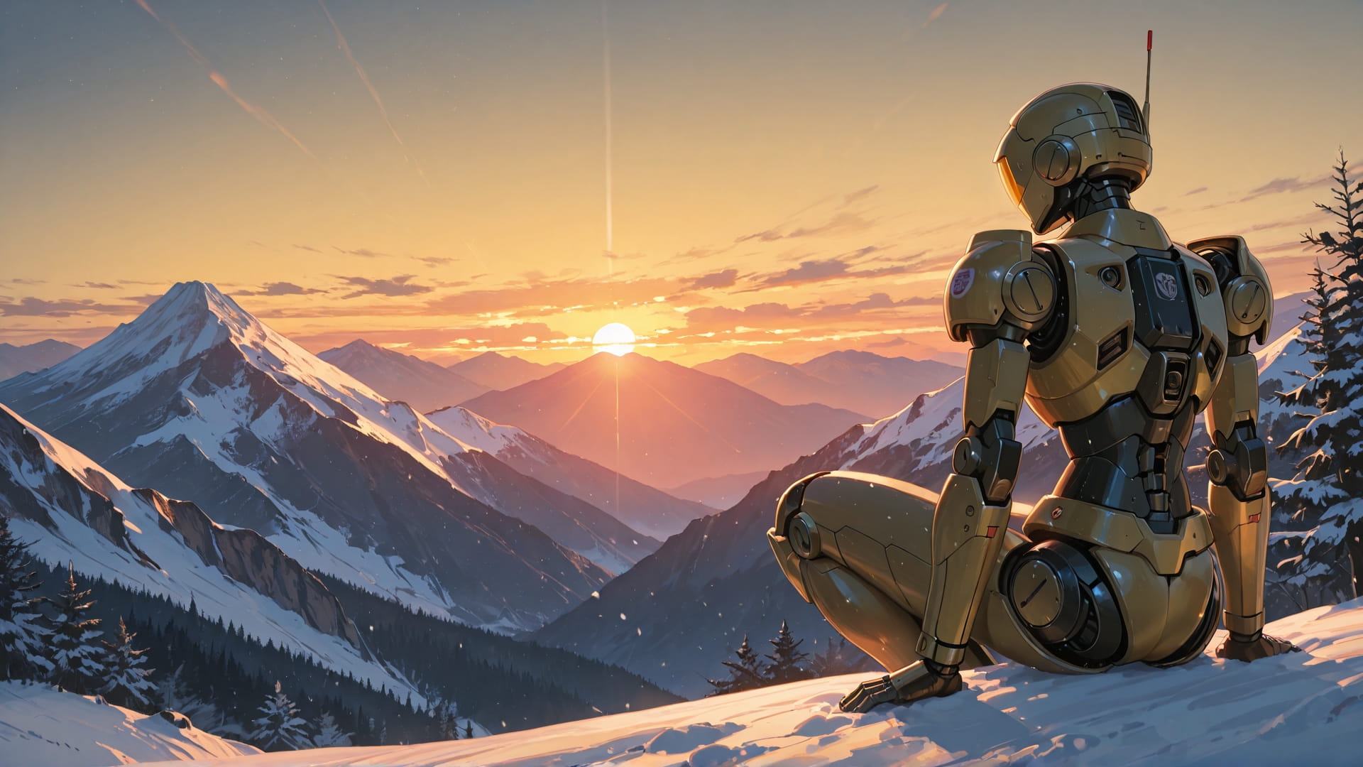 Yellow Sunset Mountain Japanese smartphone wallpaper free download, vertical 16:9 format, Yellow, Sunset, Mountain, Winter