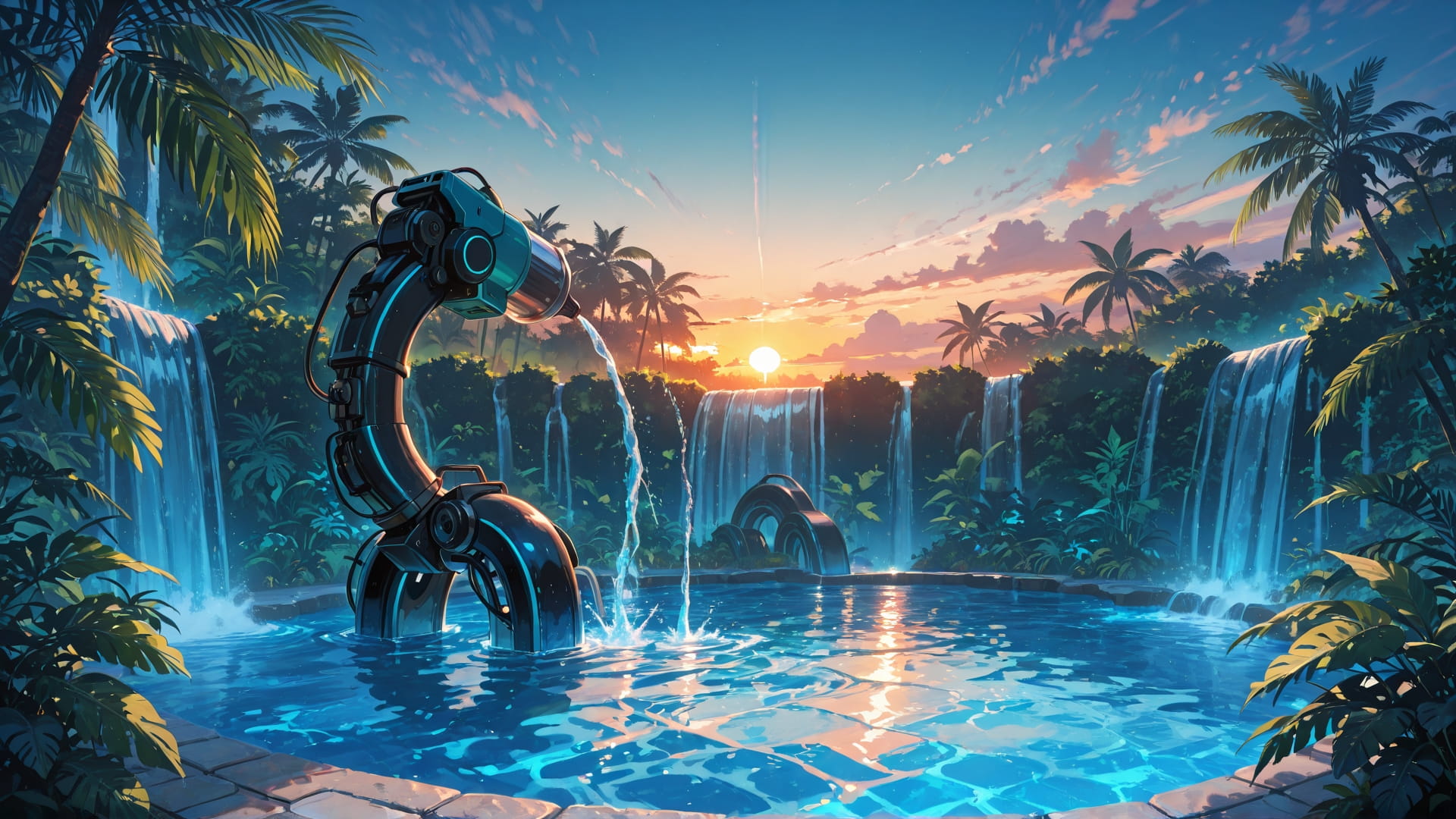 Blue Sunset Sky Jungle smartphone wallpaper free download, vertical 16:9 format, Blue, Sunset, Sky, Summer