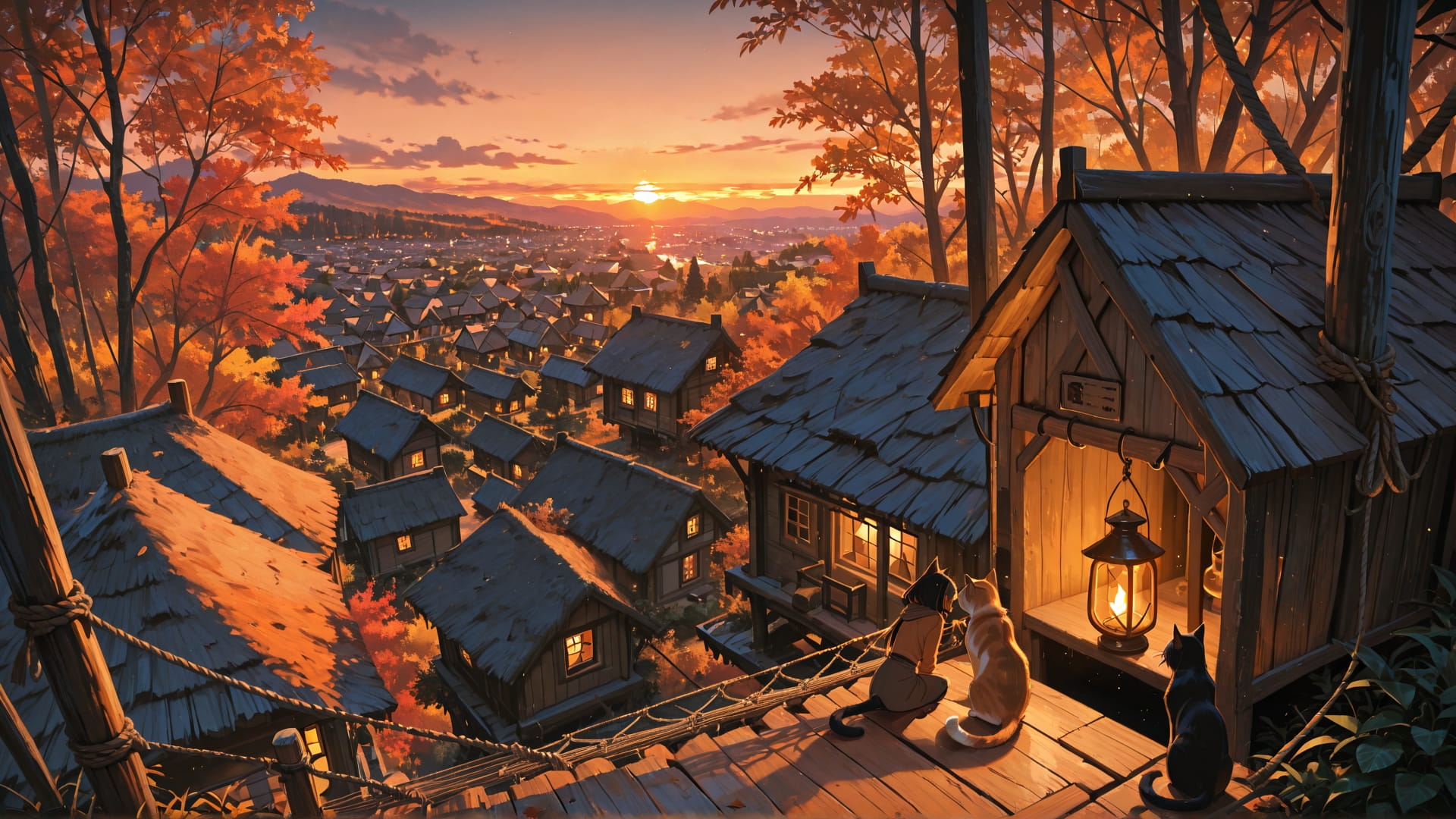 Orange Sunset City Jungle smartphone wallpaper free download, vertical 9:16 format, Orange, Sunset, City, Autumn