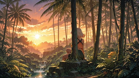 Orange Sunset Nature Jungle smartphone wallpaper free download, vertical 9:16 format, Orange, Sunset, Nature, Spring 001