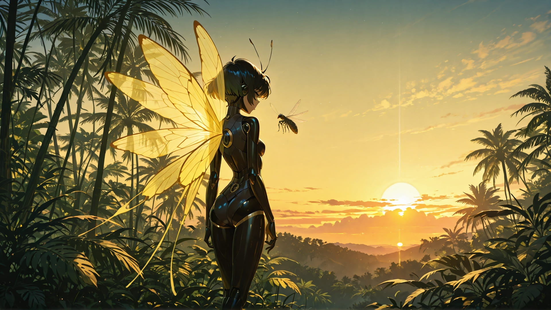 Yellow Sunset Sky Jungle smartphone wallpaper free download, vertical 16:9 format, Yellow, Sunset, Sky, Summer