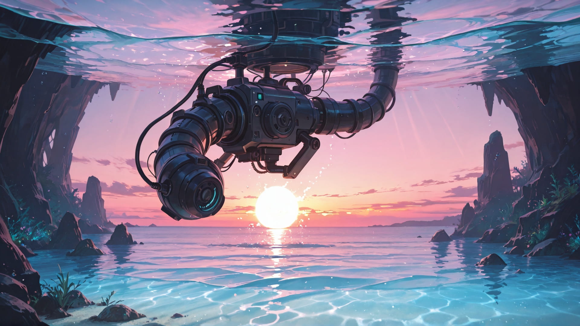 Pink Sunset Sea Lagoon smartphone wallpaper free download, vertical 16:9 format, Pink, Sunset, Sea, Summer