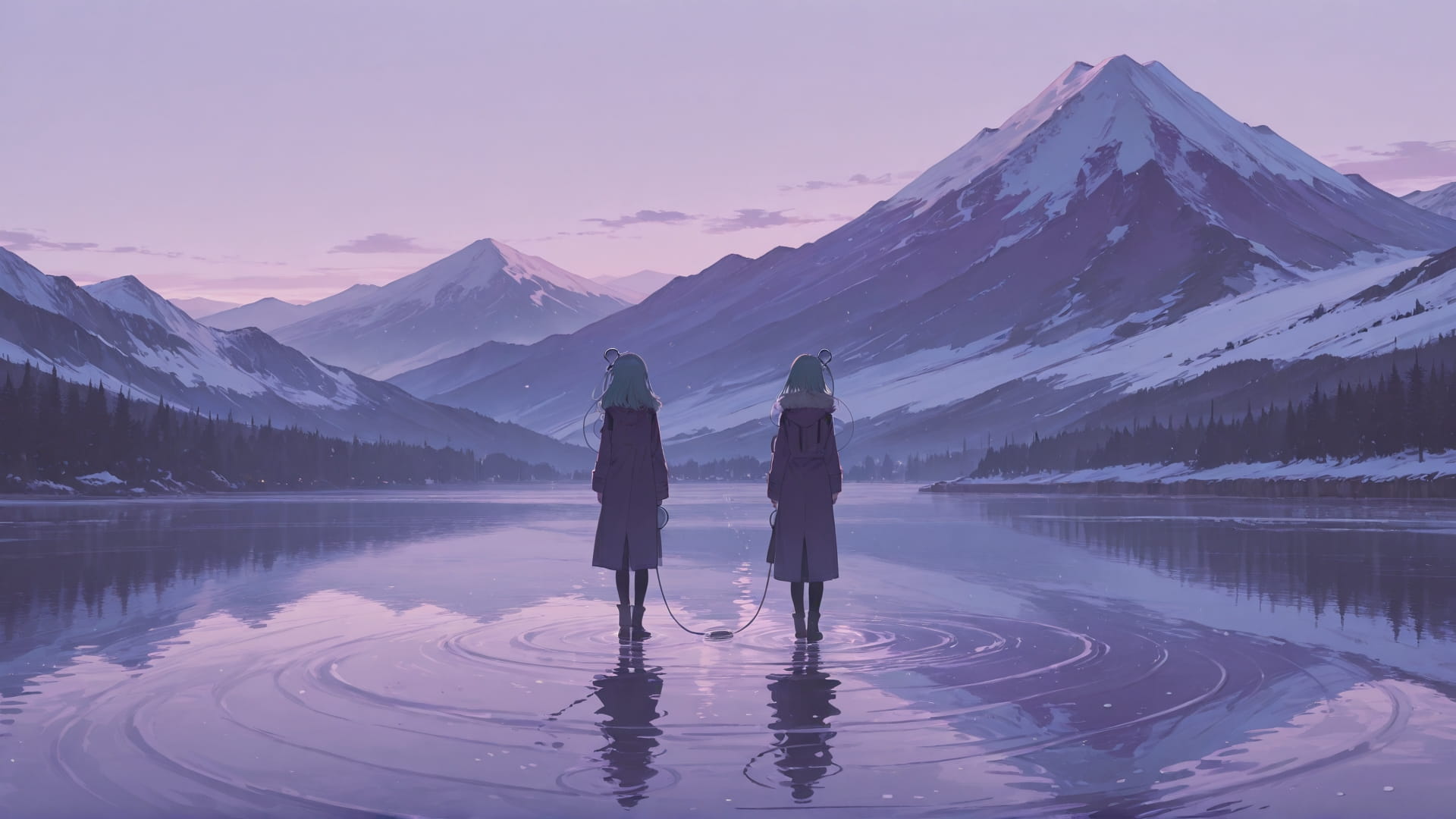 Purple Afternoon Mountain Lagoon smartphone wallpaper free download, vertical 16:9 format, Purple, Afternoon, Mountain, Winter