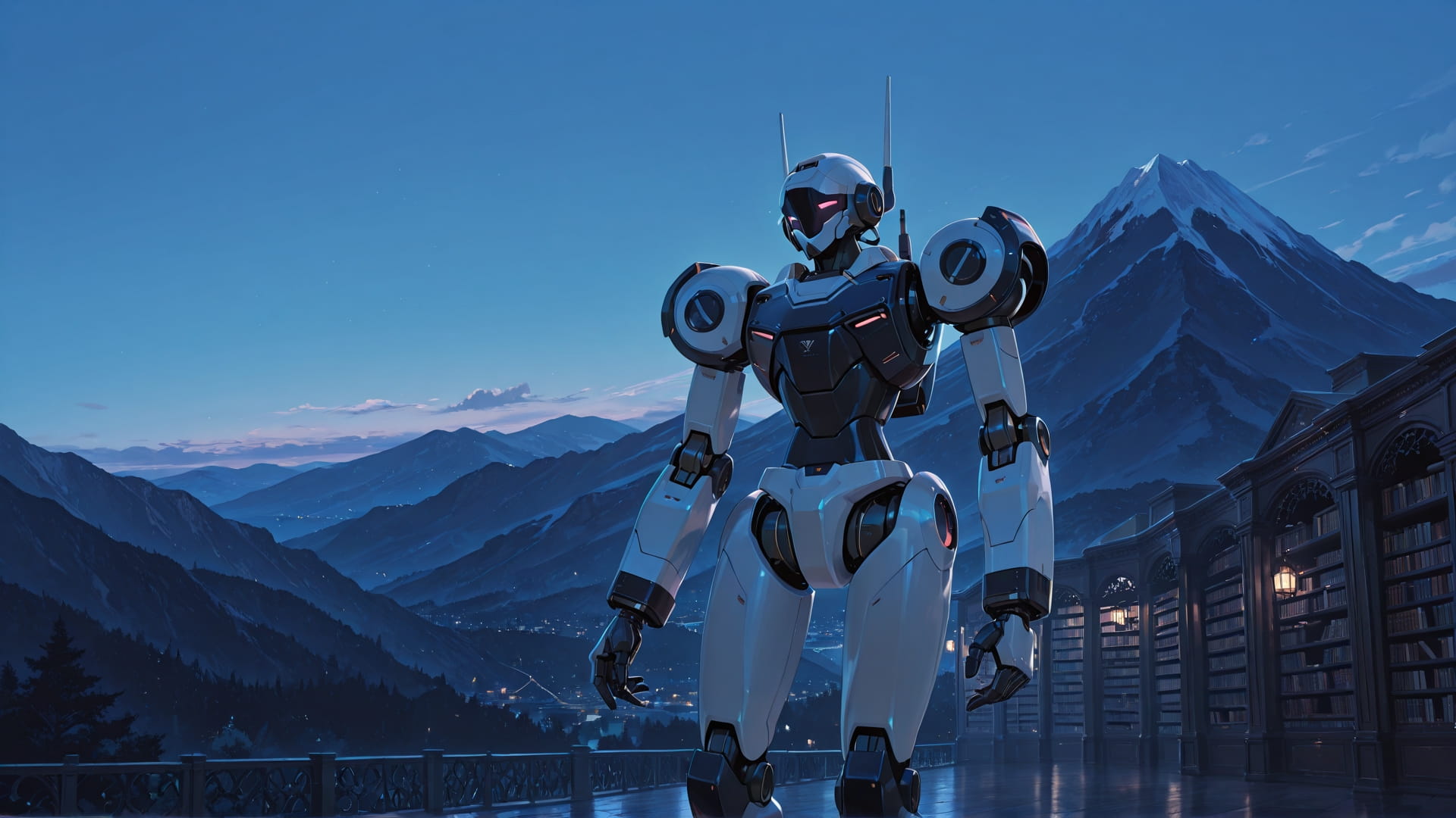 Blue Night Mountain Library smartphone wallpaper free download, vertical 16:9 format, Blue, Night, Mountain, Summer