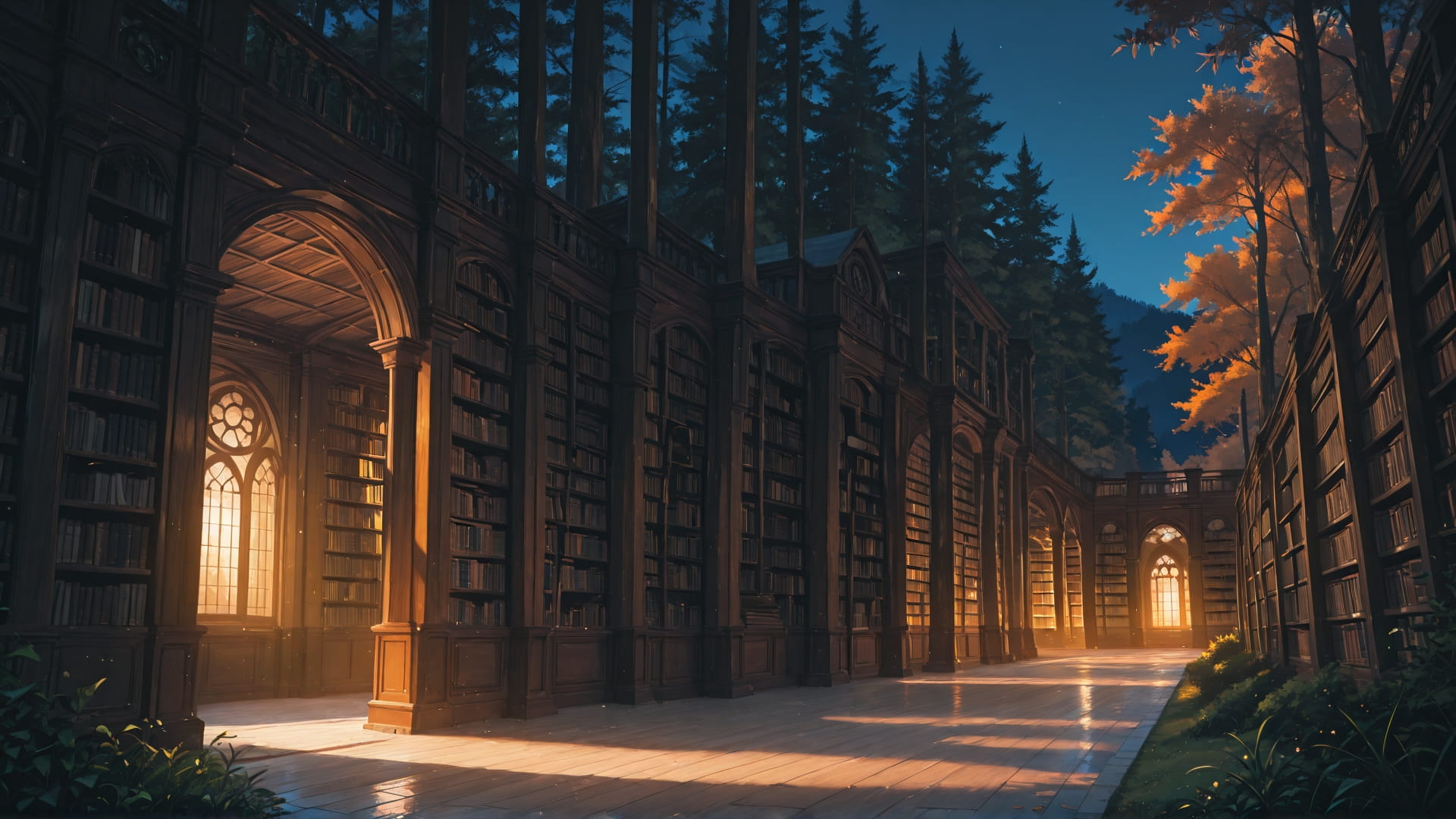 Orange Night Nature Library smartphone wallpaper free download, vertical 16:9 format, Orange, Night, Nature, Summer 001