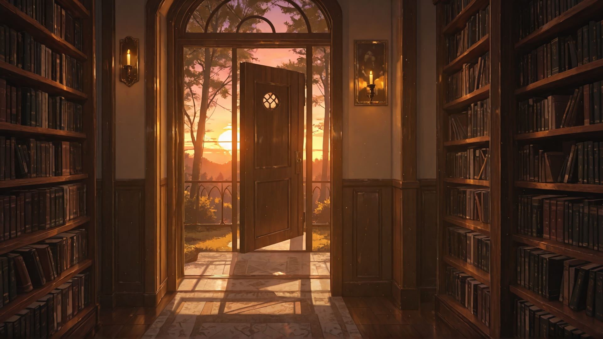 Orange Sunset Nature Library smartphone wallpaper free download, vertical 16:9 format, Orange, Sunset, Nature, Spring 001