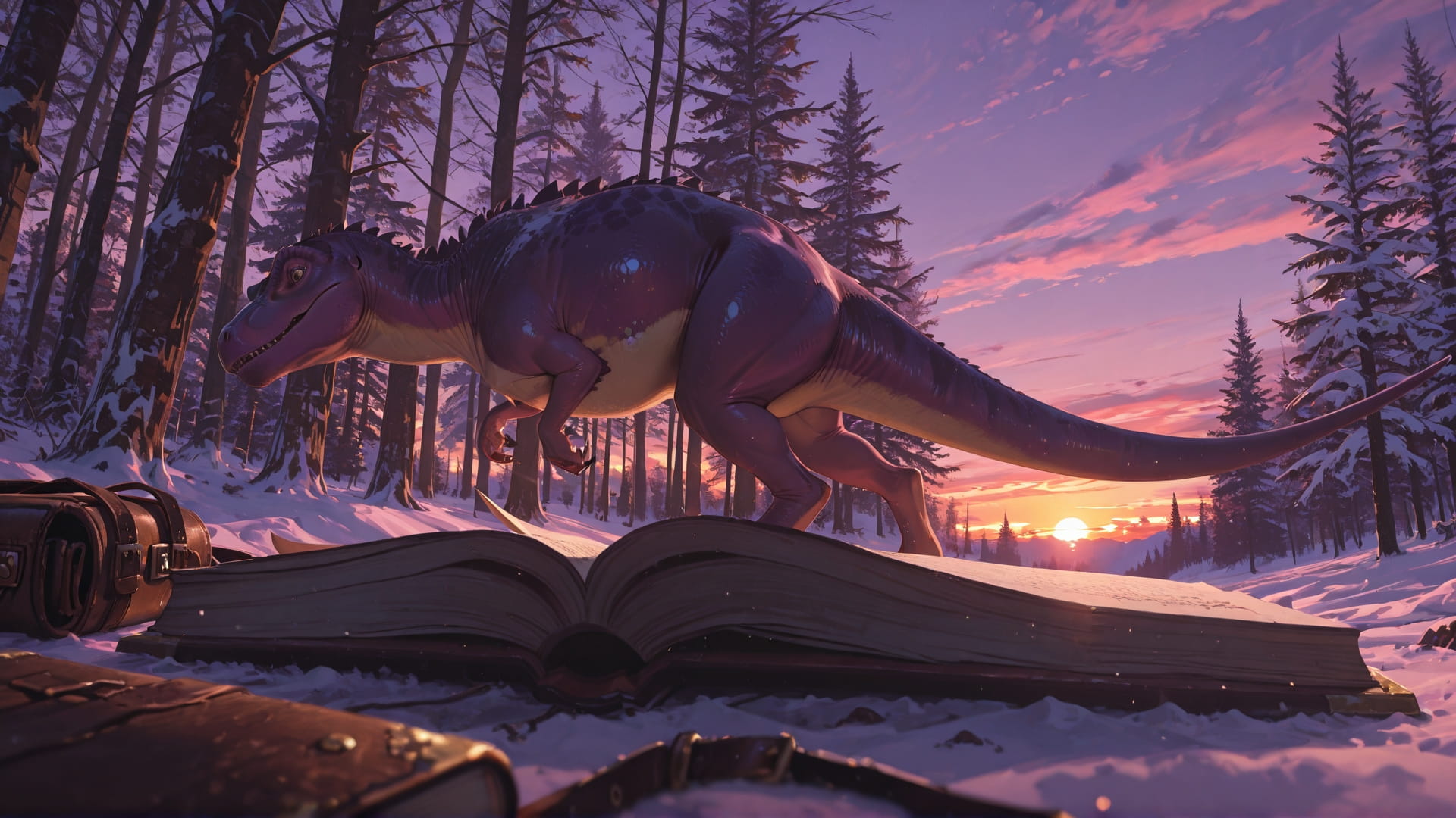 Purple Sunset Nature Library smartphone wallpaper free download, vertical 16:9 format, Purple, Sunset, Nature, Winter