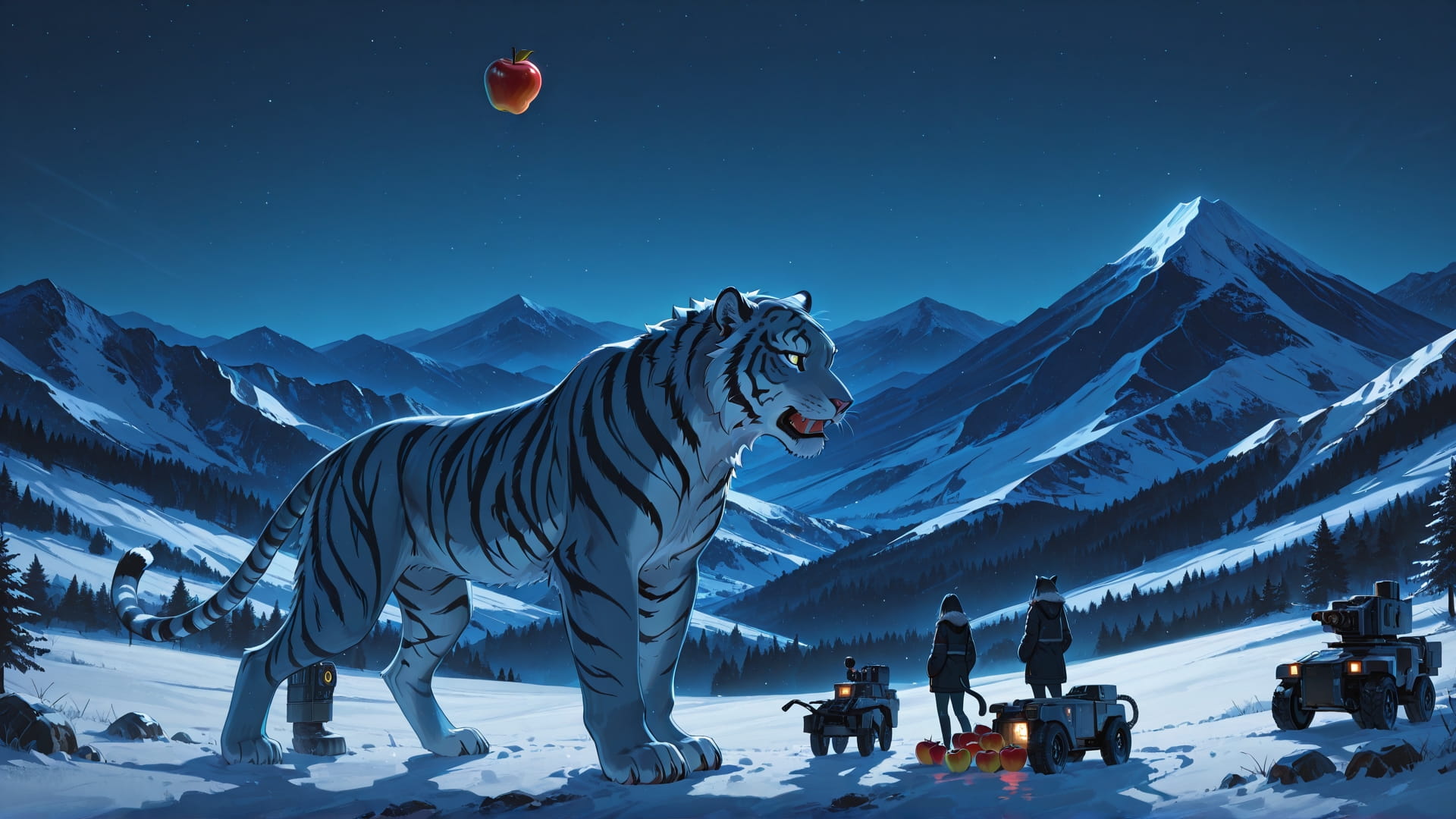 Blue Night Mountain MR smartphone wallpaper free download, vertical 16:9 format, Blue, Night, Mountain, Winter