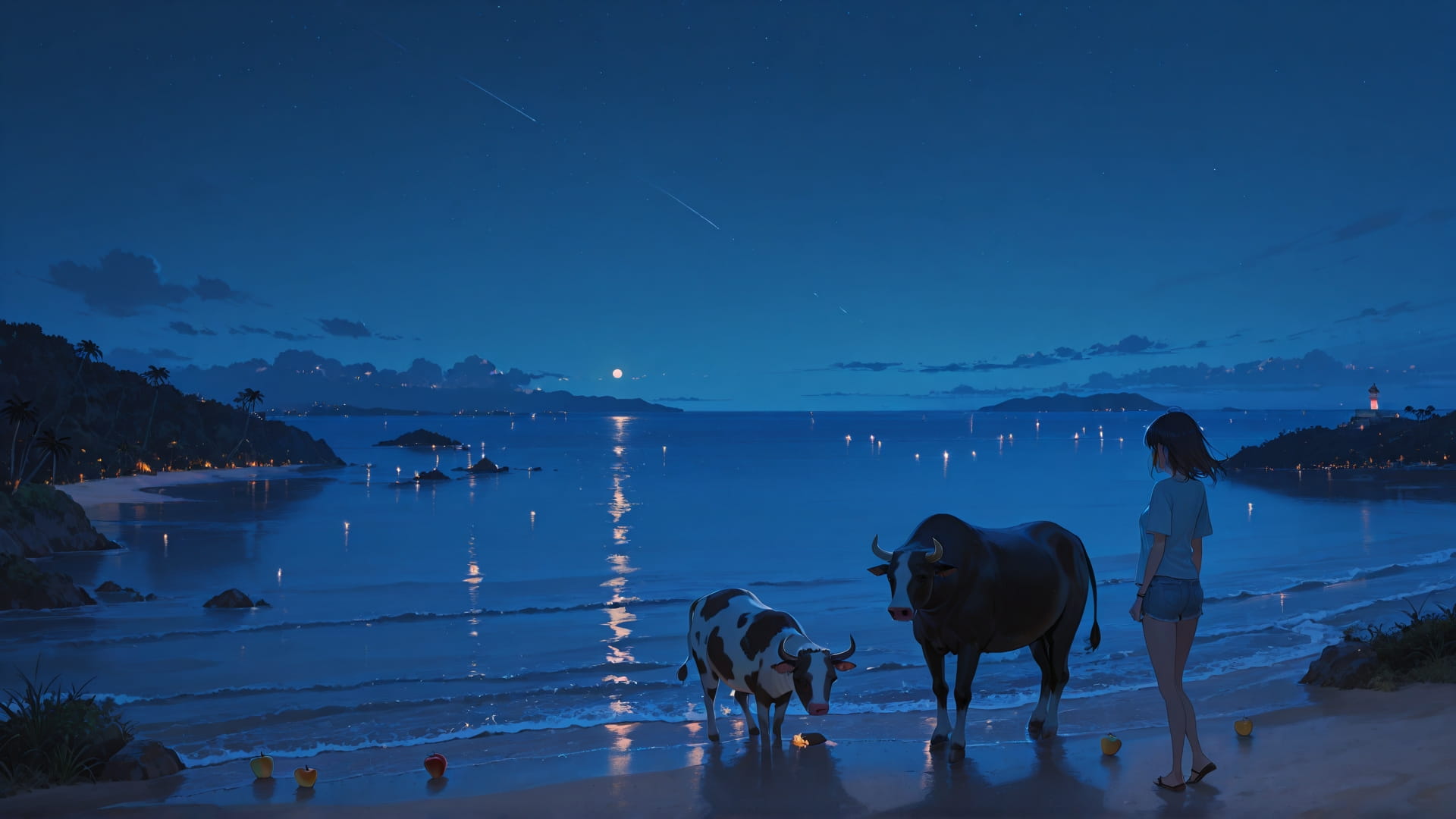 Blue Night Sea MR smartphone wallpaper free download, vertical 16:9 format, Blue, Night, Sea, Summer