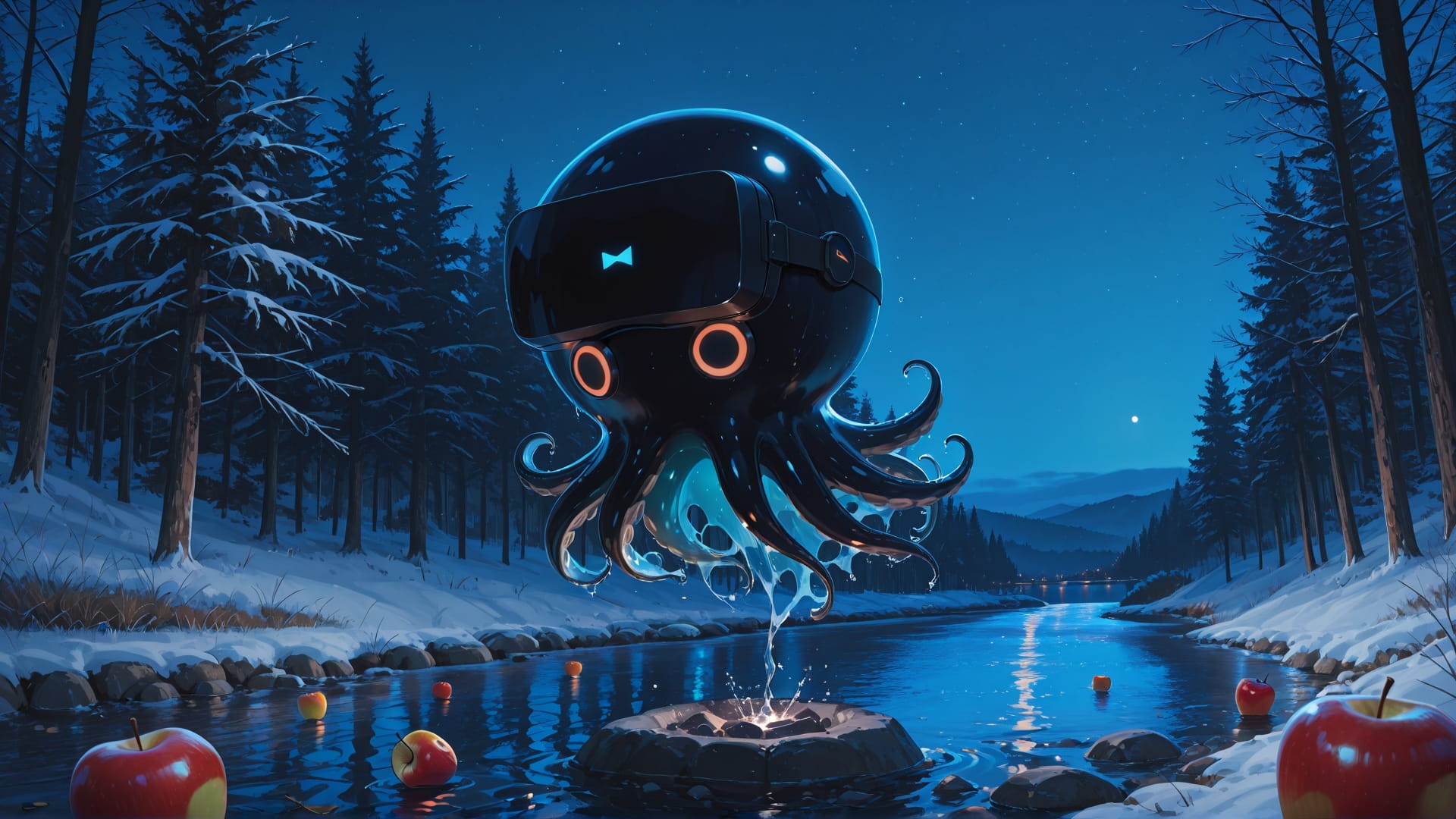 Blue Night Sea MR smartphone wallpaper free download, vertical 16:9 format, Blue, Night, Sea, Winter