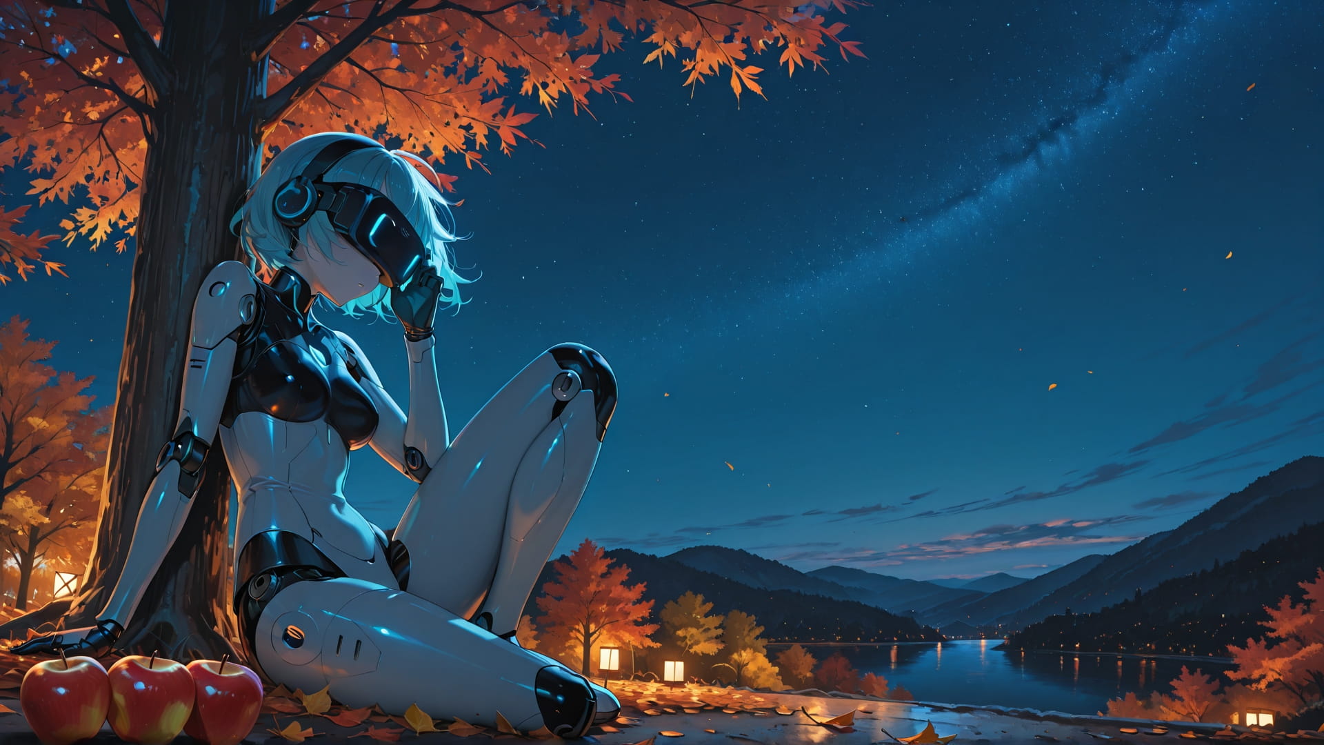 Blue Night Sky MR smartphone wallpaper free download, vertical 16:9 format, Blue, Night, Sky, Autumn