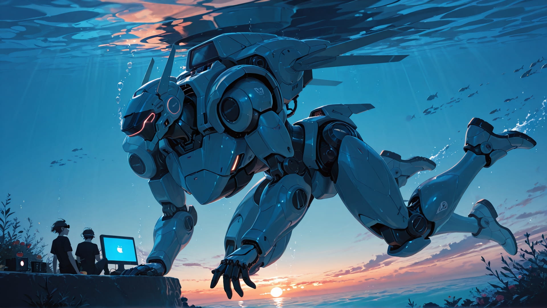 Blue Sunset Sea MR smartphone wallpaper free download, vertical 16:9 format, Blue, Sunset, Sea, Spring