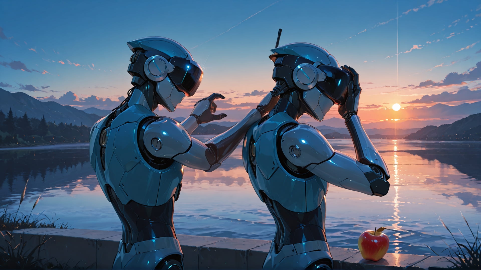 Blue Sunset Sea MR smartphone wallpaper free download, vertical 16:9 format, Blue, Sunset, Sea, Summer