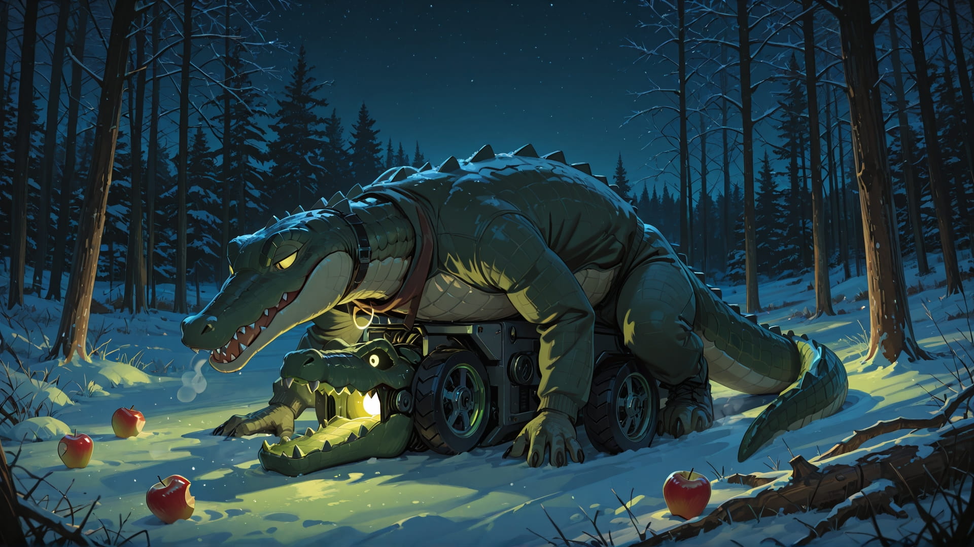 Green Night Nature MR smartphone wallpaper free download, vertical 16:9 format, Green, Night, Nature, Winter