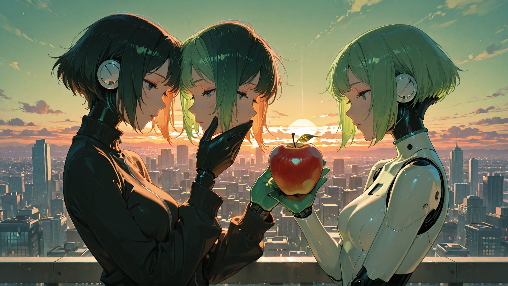 Green Sunset City MR smartphone wallpaper free download, vertical 16:9 format, Green, Sunset, City, Spring