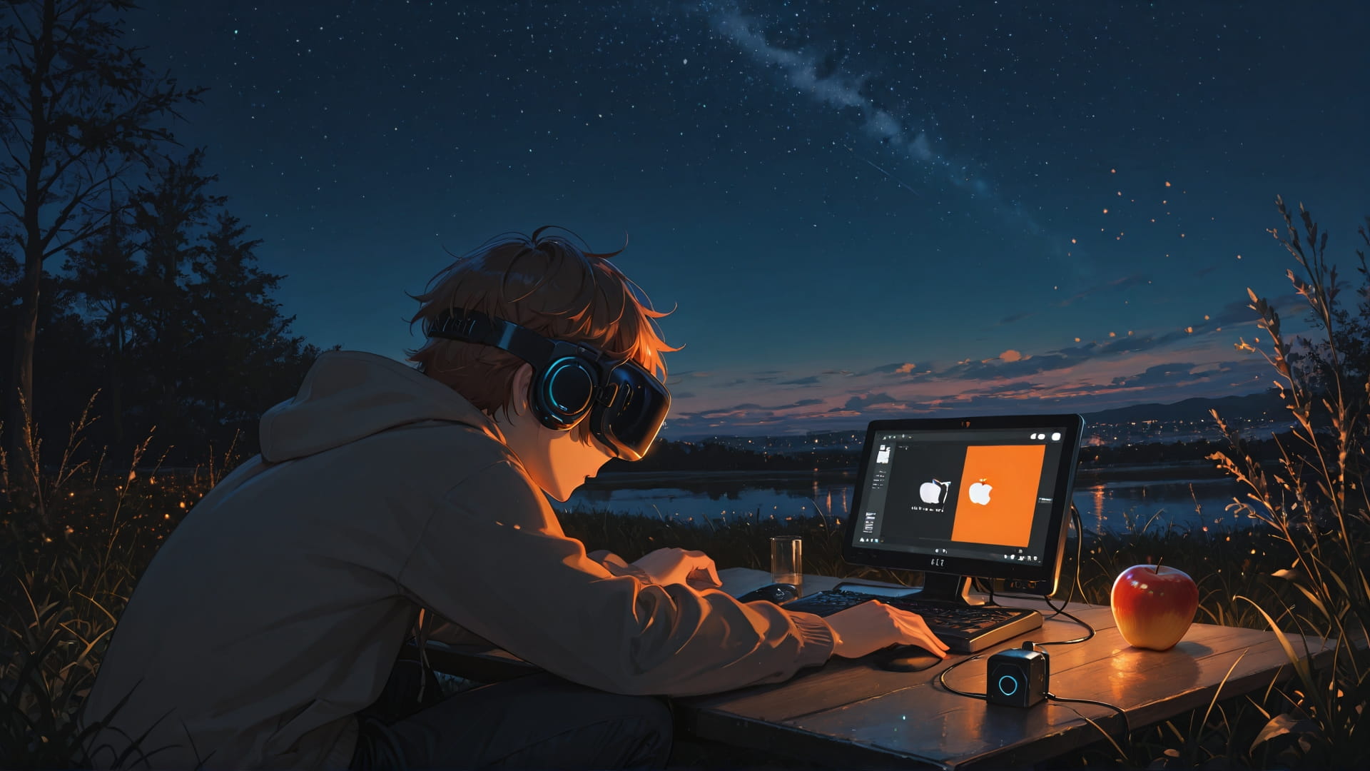 Orange Night Sky MR smartphone wallpaper free download, vertical 16:9 format, Orange, Night, Sky, Spring 001