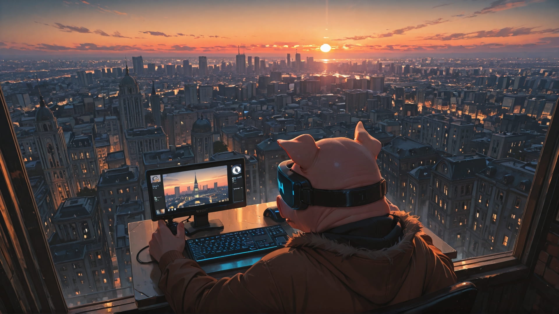 Orange Sunset City MR smartphone wallpaper free download, vertical 16:9 format, Orange, Sunset, City, Winter