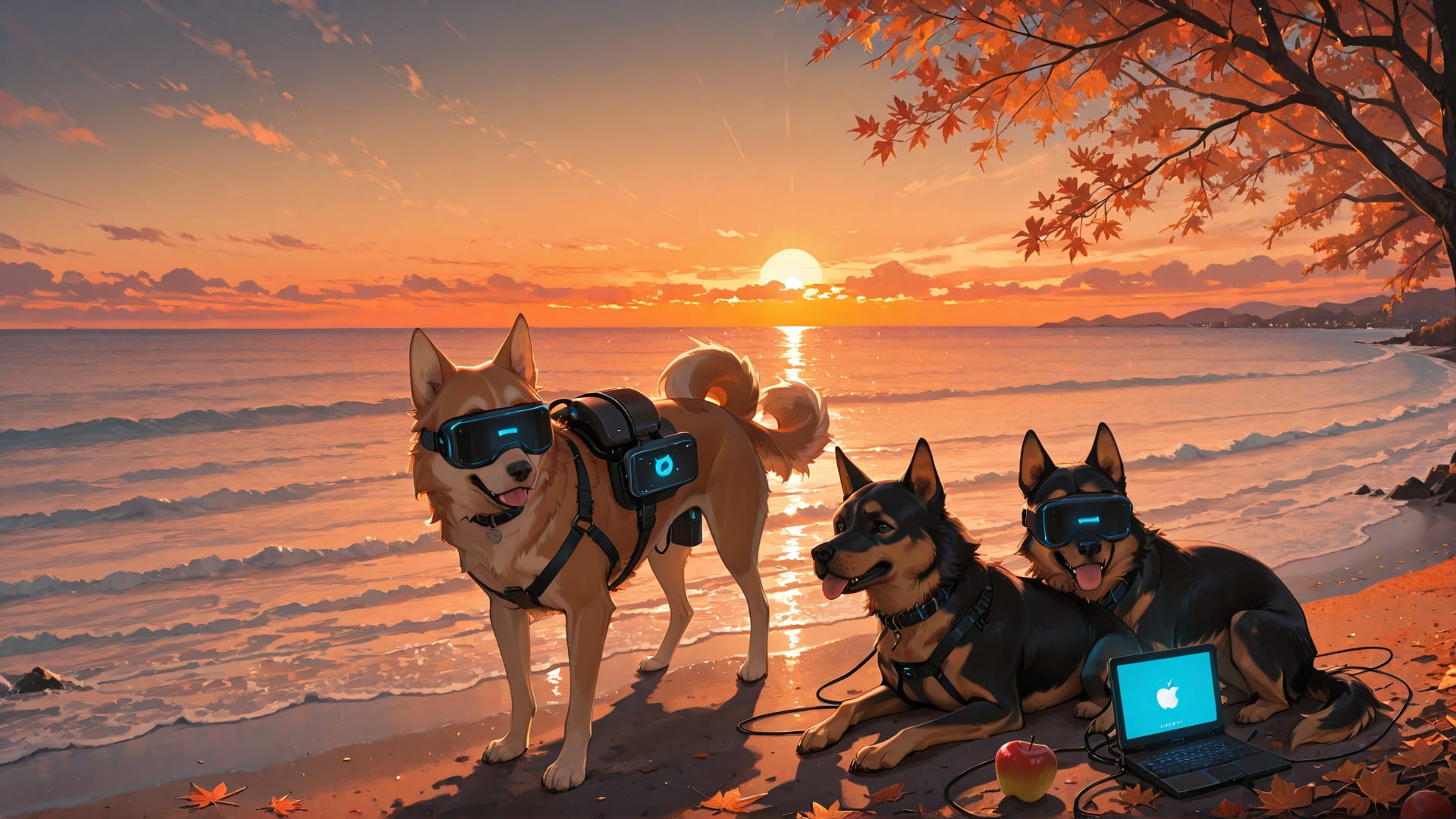 Orange Sunset Sea MR smartphone wallpaper free download, vertical 16:9 format, Orange, Sunset, Sea, Autumn