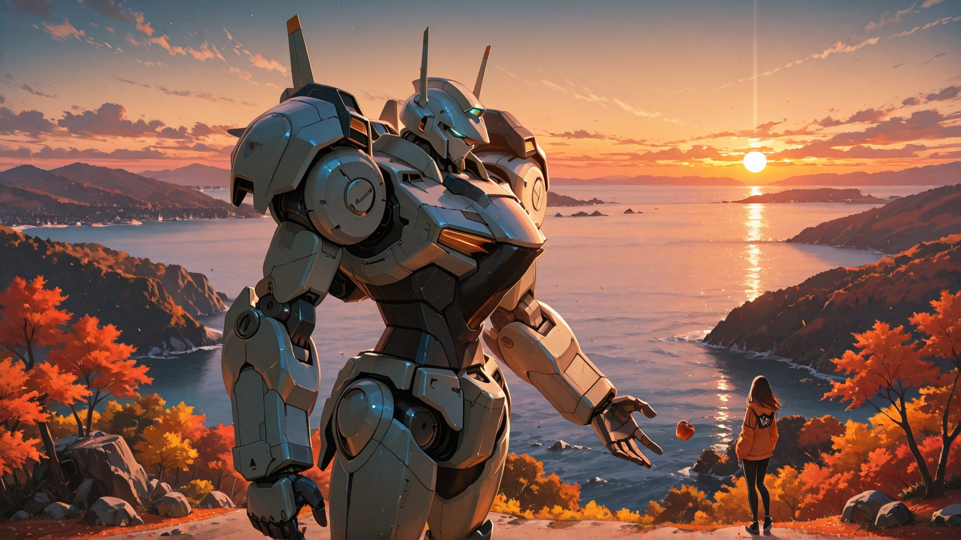 Orange Sunset Sea MR smartphone wallpaper free download, vertical 16:9 format, Orange, Sunset, Sea, Autumn