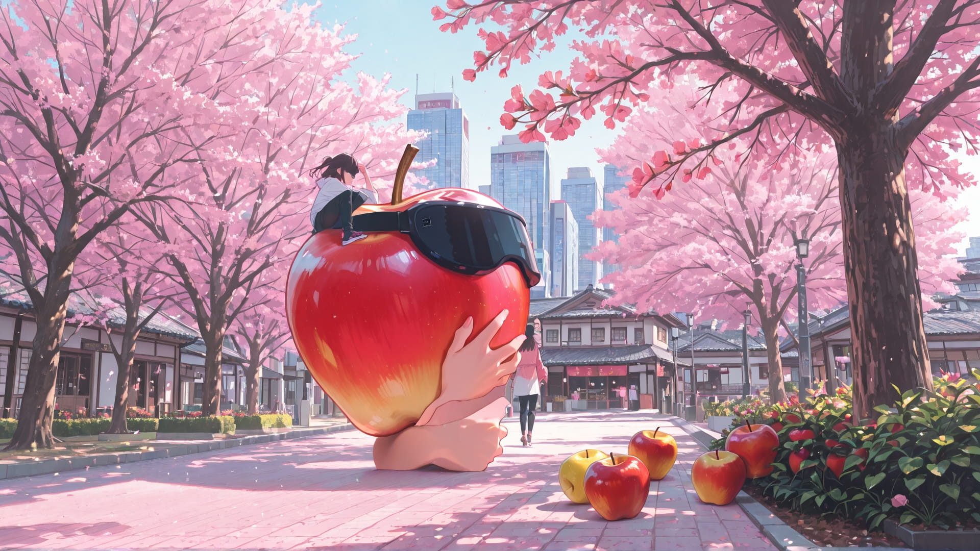 Pink Afternoon City MR smartphone wallpaper free download, vertical 16:9 format, Pink, Afternoon, City, Spring 001