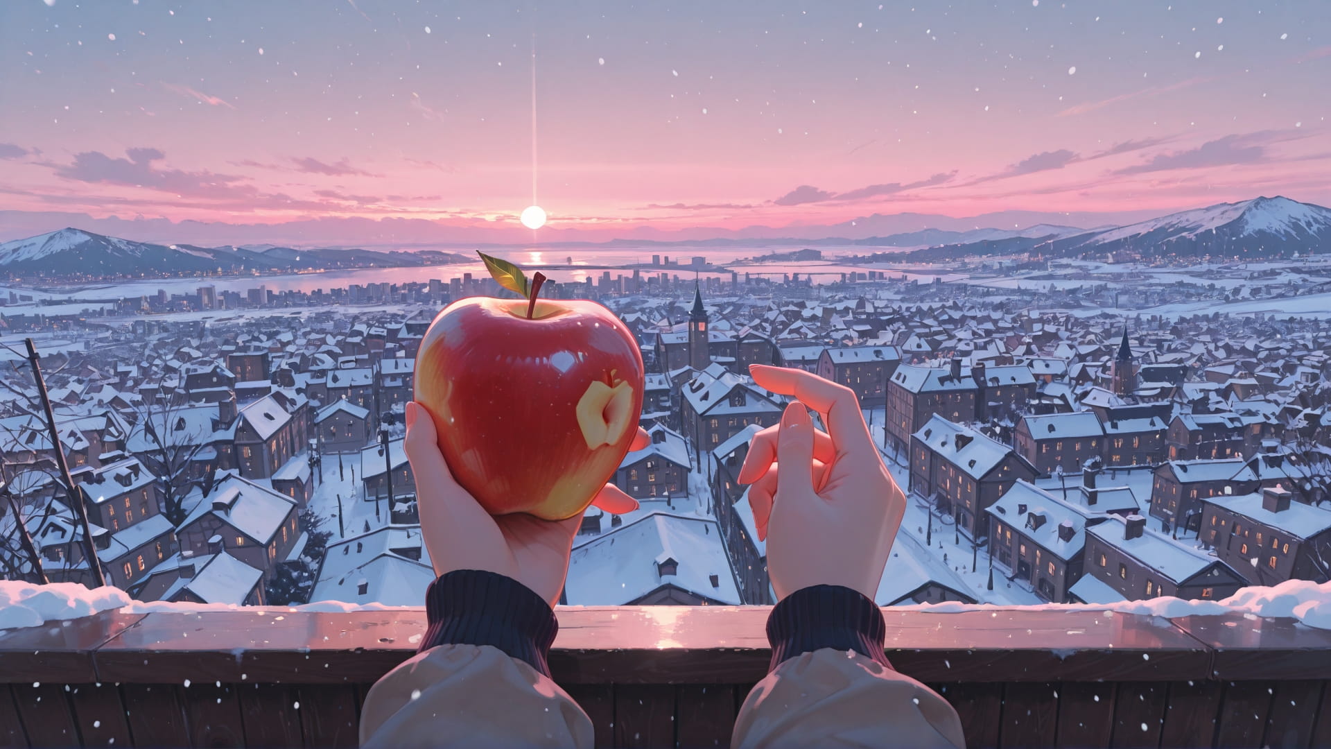 Pink Afternoon City MR smartphone wallpaper free download, vertical 16:9 format, Pink, Afternoon, City, Winter 001