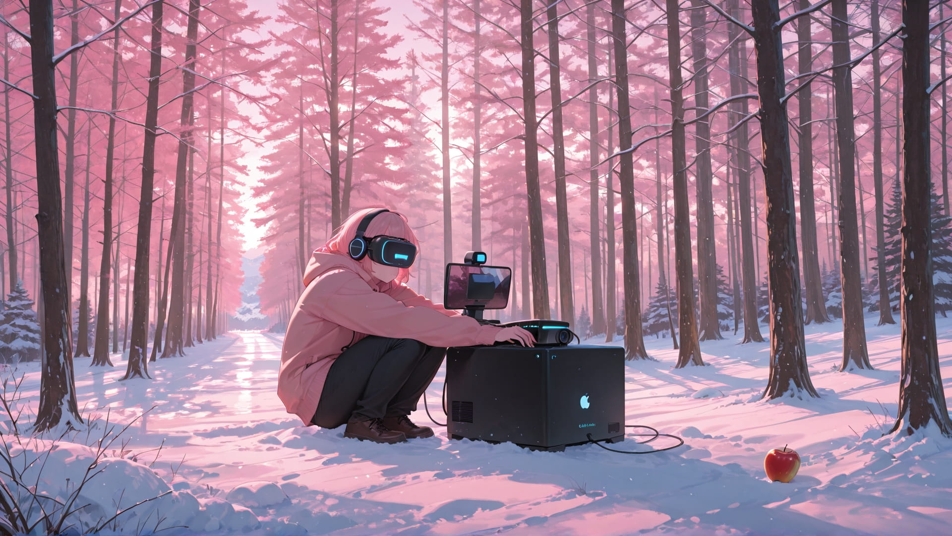 Pink Afternoon Nature MR smartphone wallpaper free download, vertical 16:9 format, Pink, Afternoon, Nature, Winter 001