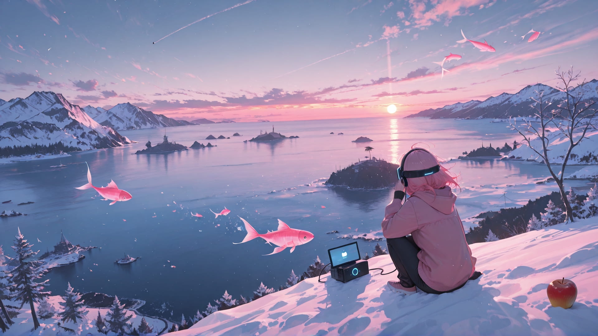 Pink Afternoon Sea MR smartphone wallpaper free download, vertical 16:9 format, Pink, Afternoon, Sea, Winter