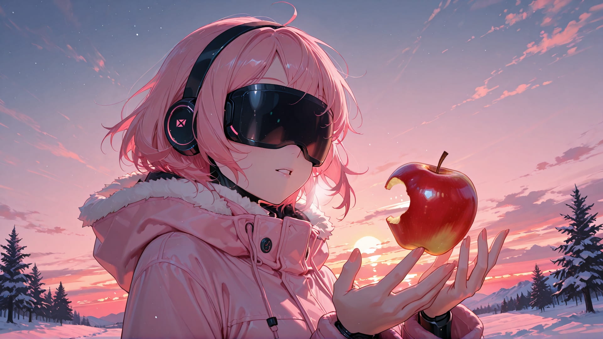 Pink Sunset Sky MR smartphone wallpaper free download, vertical 16:9 format, Pink, Sunset, Sky, Winter