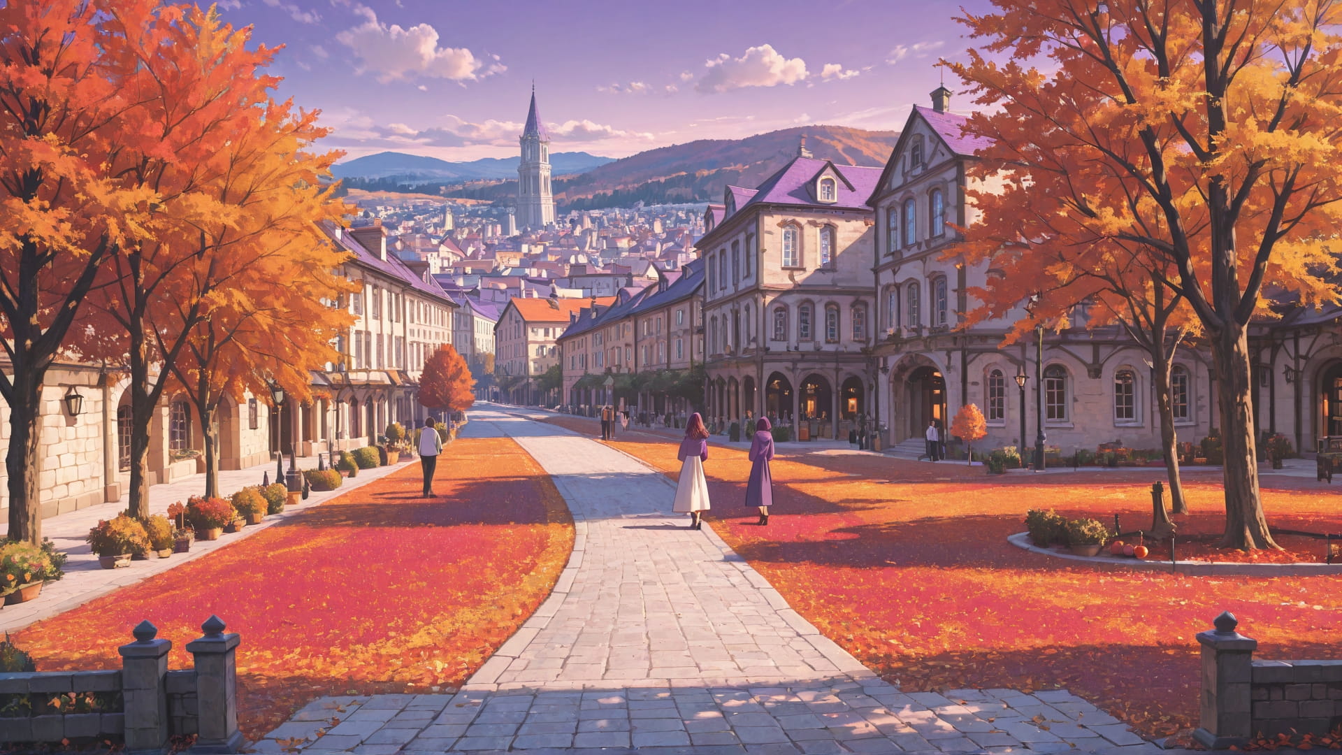 Purple Afternoon City MR smartphone wallpaper free download, vertical 16:9 format, Purple, Afternoon, City, Autumn 001