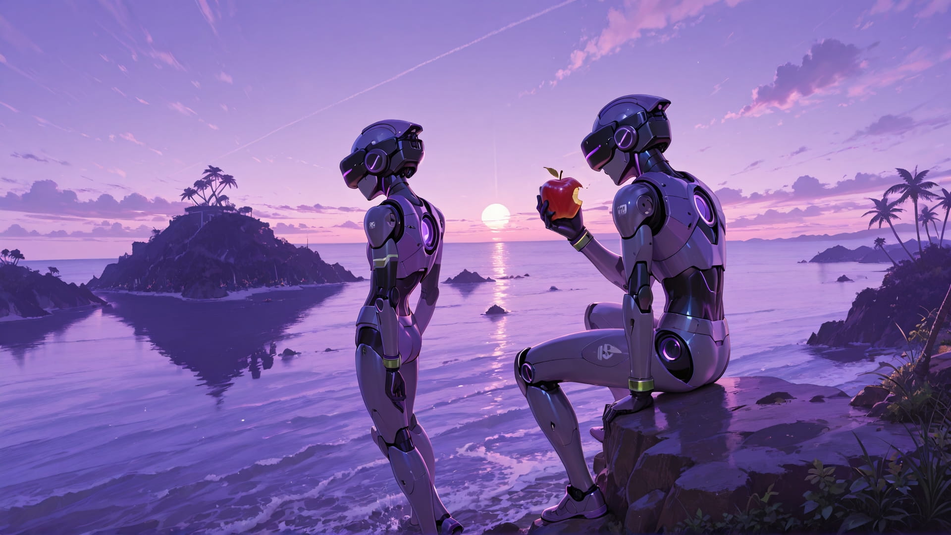 Purple Afternoon Sea MR smartphone wallpaper free download, vertical 16:9 format, Purple, Afternoon, Sea, Summer