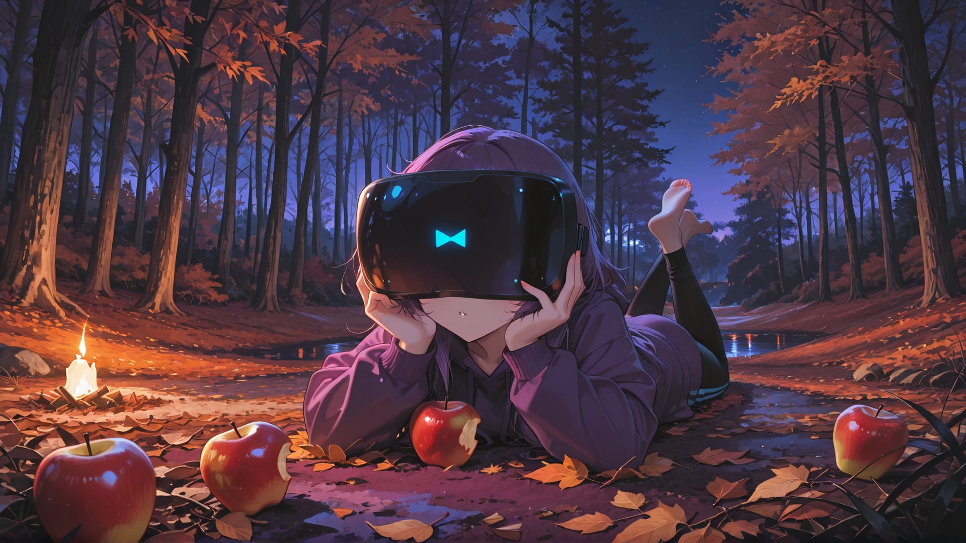 Purple Night Nature MR smartphone wallpaper free download, vertical 16:9 format, Purple, Night, Nature, Autumn 001