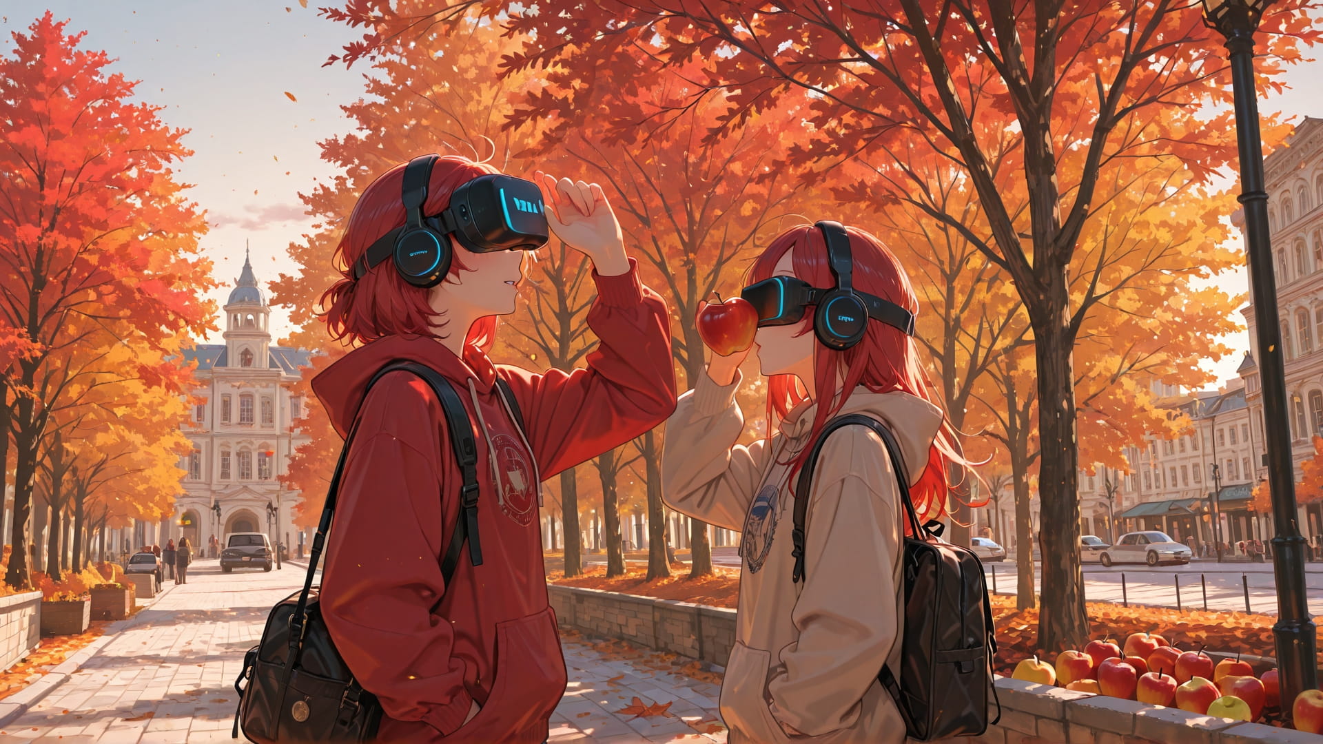 Red Afternoon City MR smartphone wallpaper free download, vertical 16:9 format, Red, Afternoon, City, Autumn 001