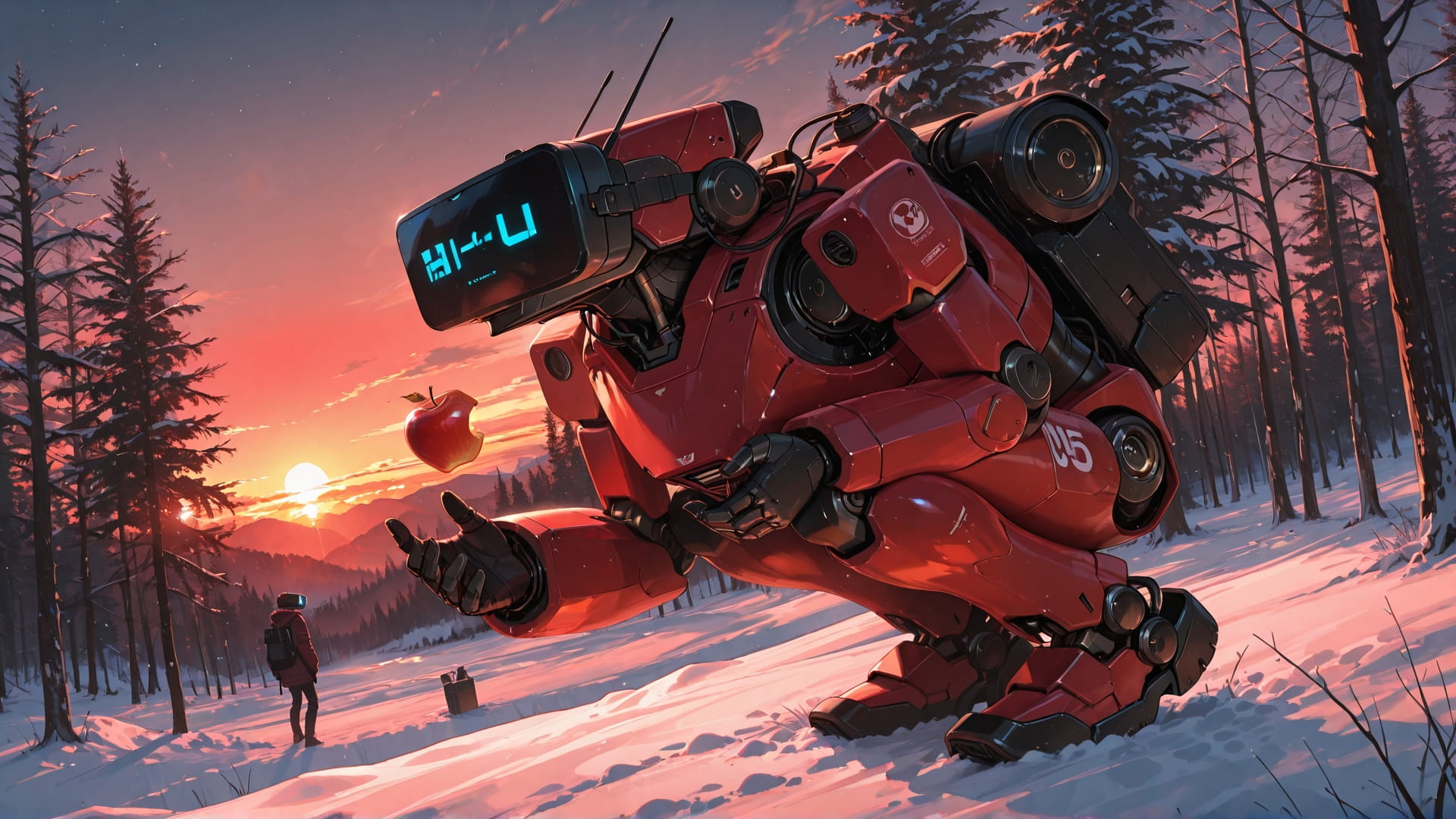 Red Sunset Nature MR smartphone wallpaper free download, vertical 16:9 format, Red, Sunset, Nature, Winter